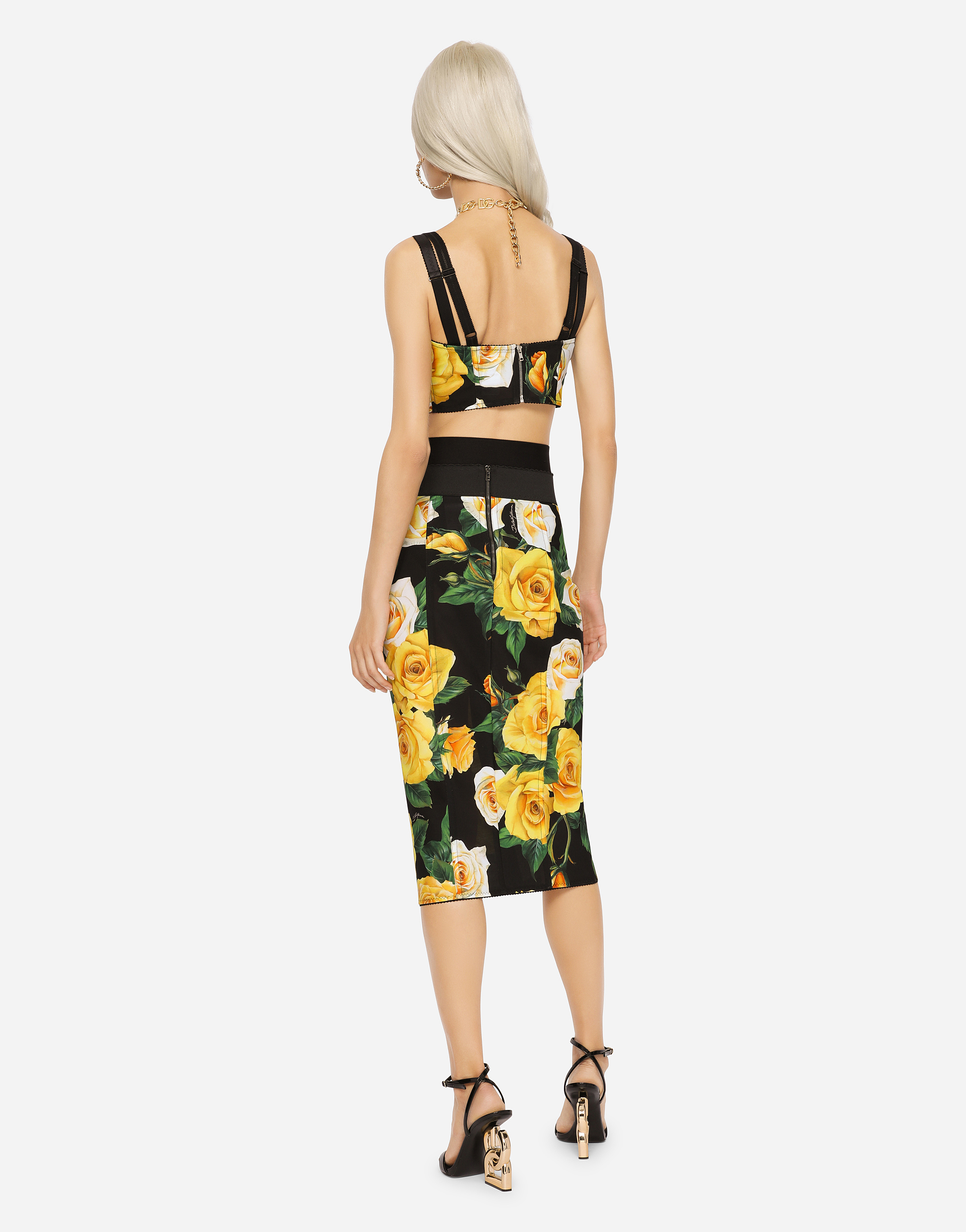 DOLCE & GABBANA MARQUISETTE TOP WITH YELLOW ROSE PRINT