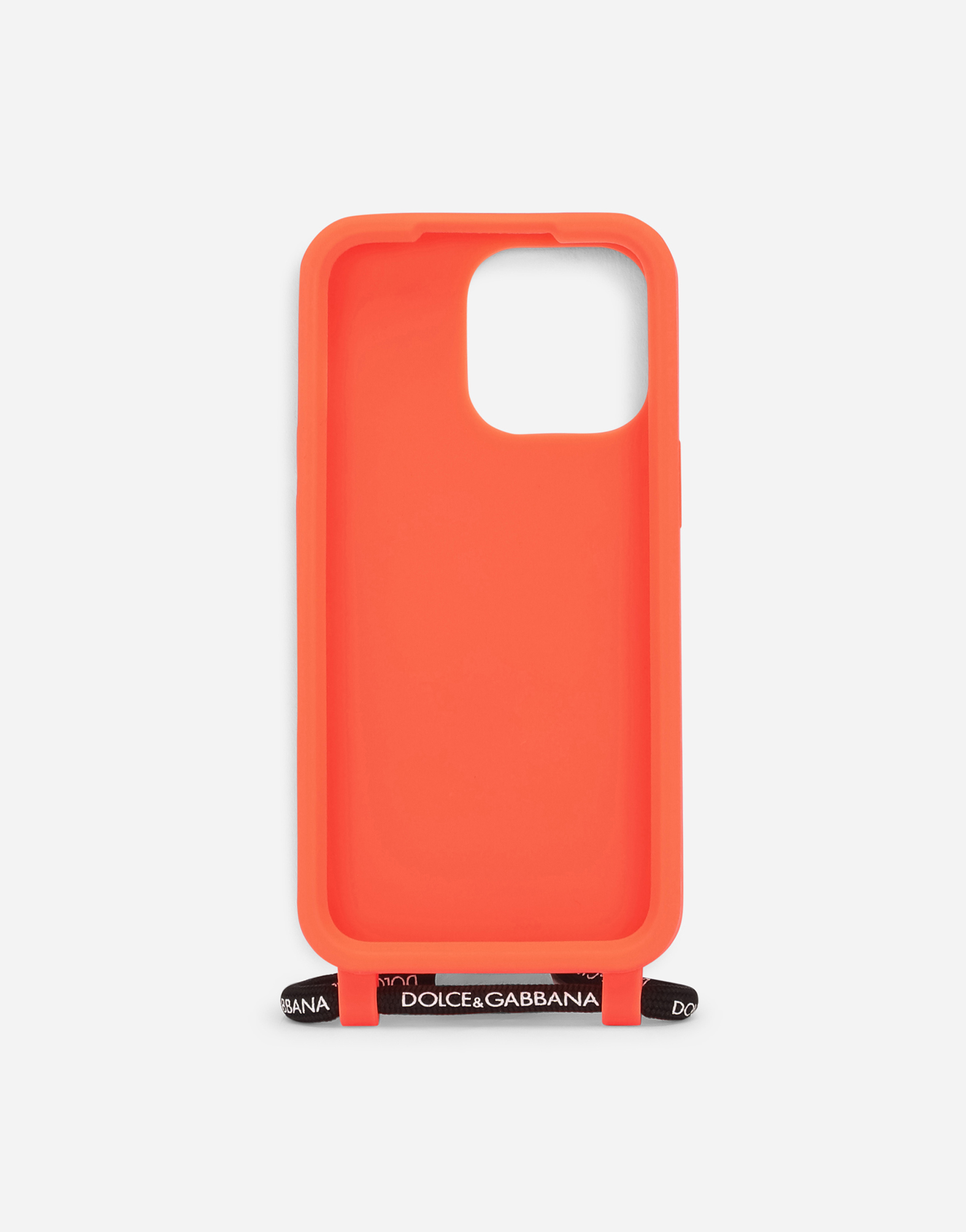 Shop Dolce & Gabbana Rubber Iphone 13 Pro Max Cover With Embossed Logo In Orange