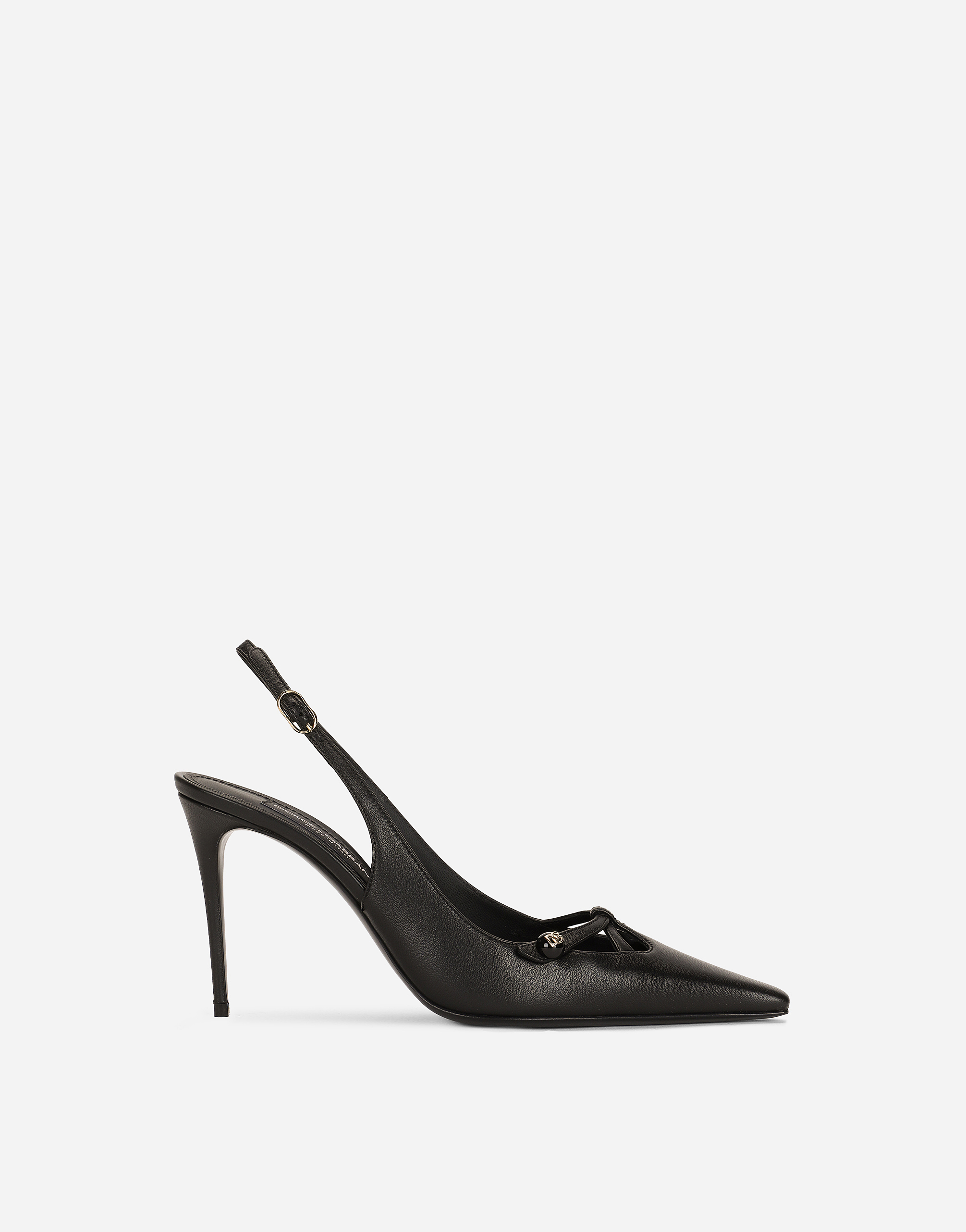Dolce & Gabbana Leather Slingback With Metal Monogram In Black