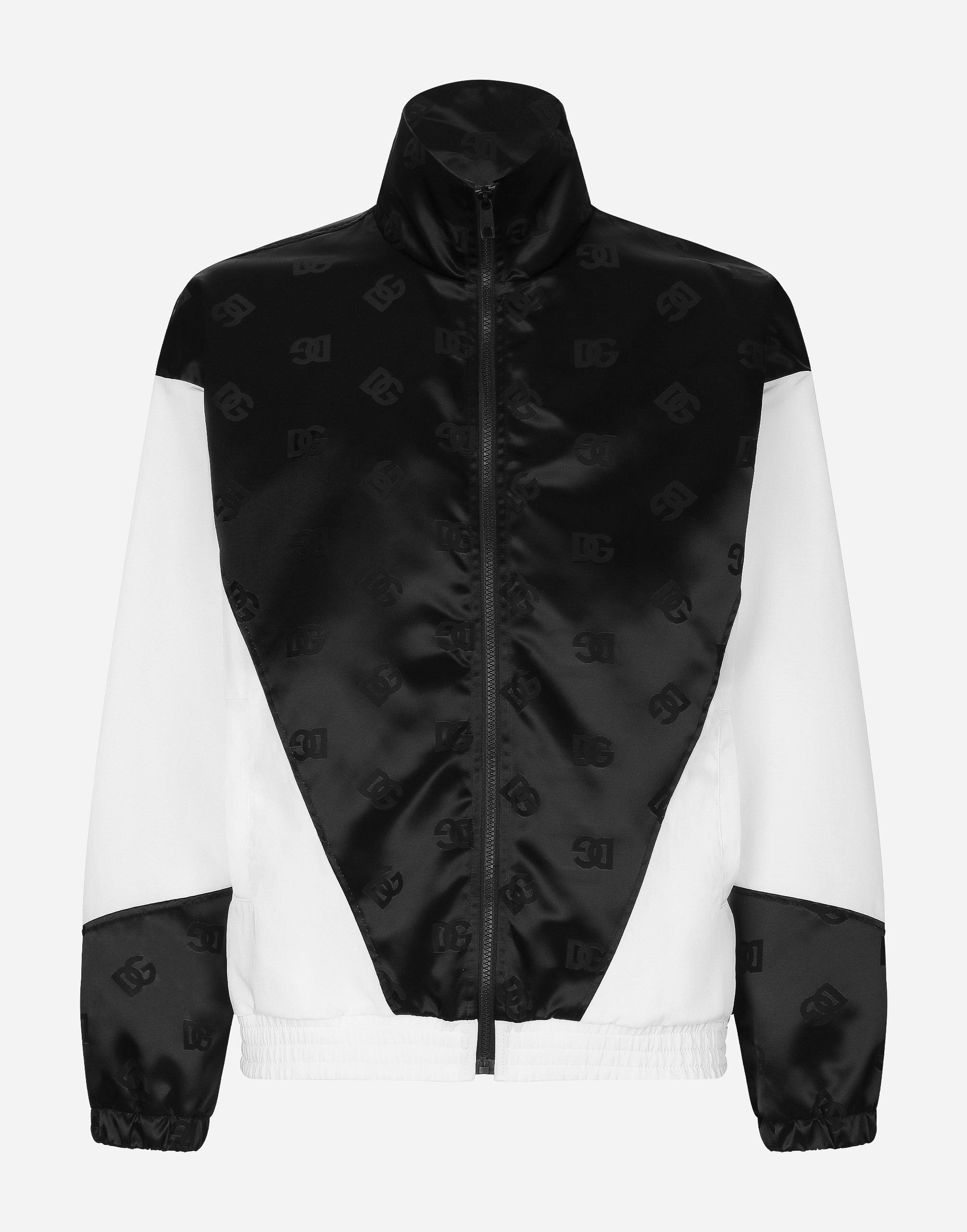 Shop Dolce & Gabbana Zip-up Nylon Jacquard Jacket With Dg Logo In Black