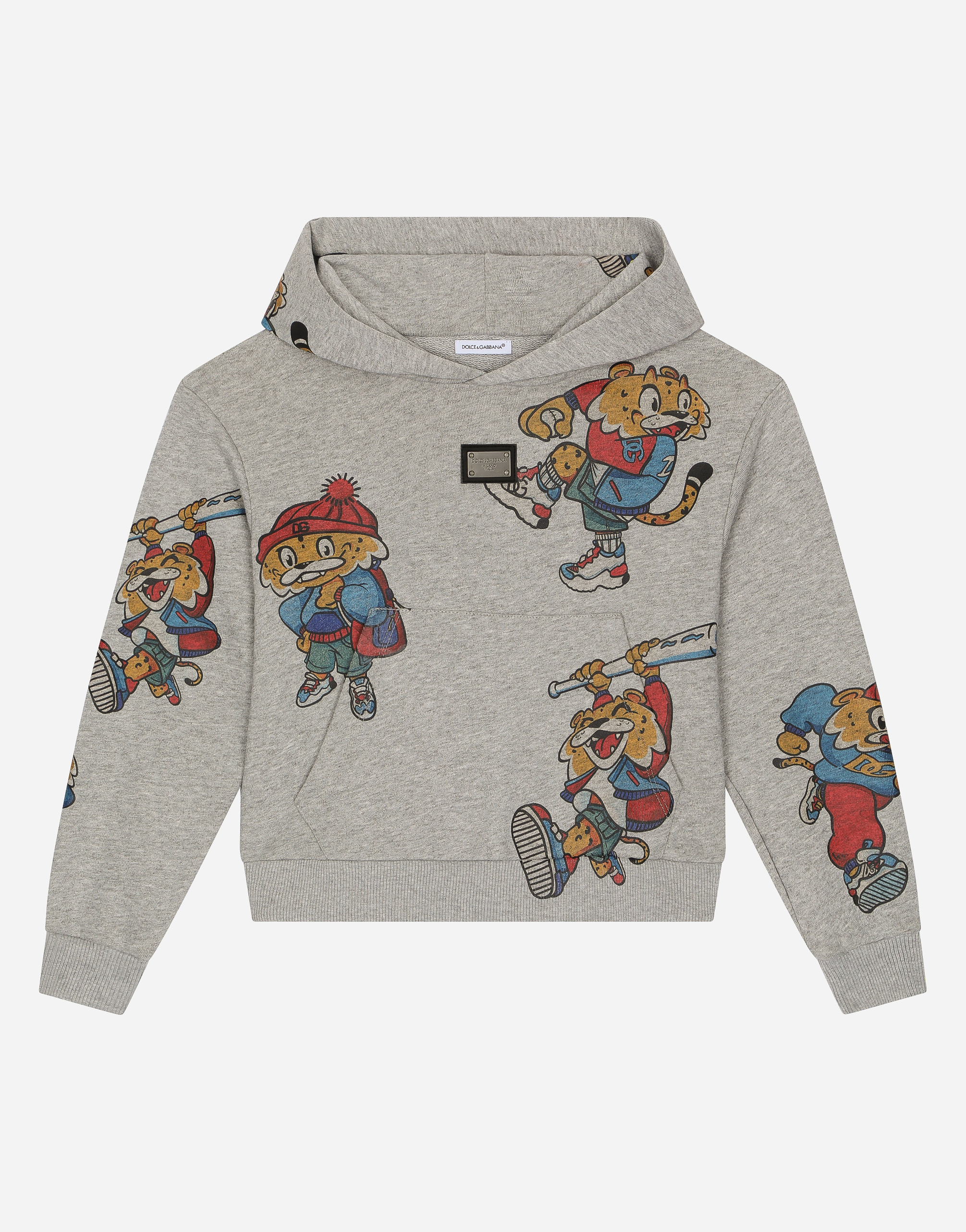 Dolce & Gabbana Hoodie With Mascot Print And Logo Tag In Grey