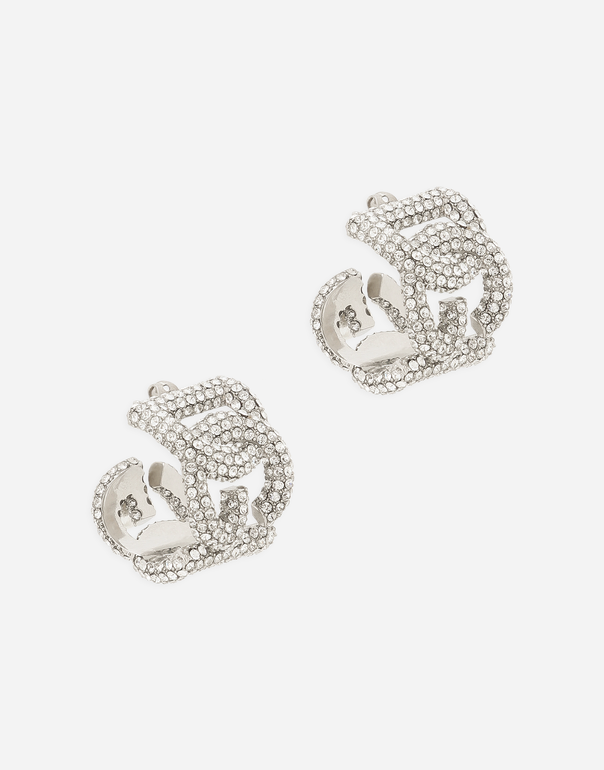 Dolce & Gabbana Rhinestone Earrings With Logo In シルバー