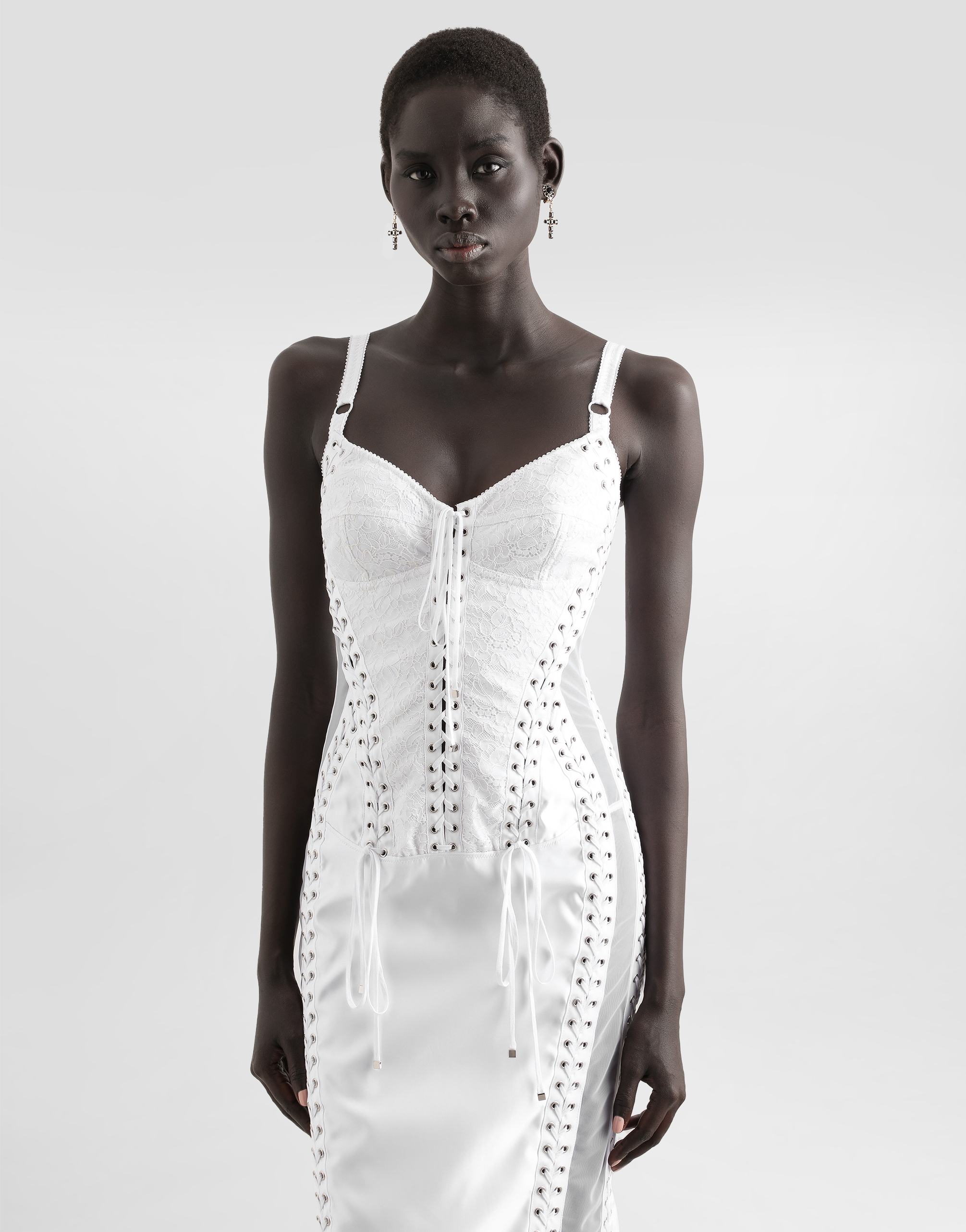 Dolce & Gabbana Calf-length Dress With Corset Detailing In White