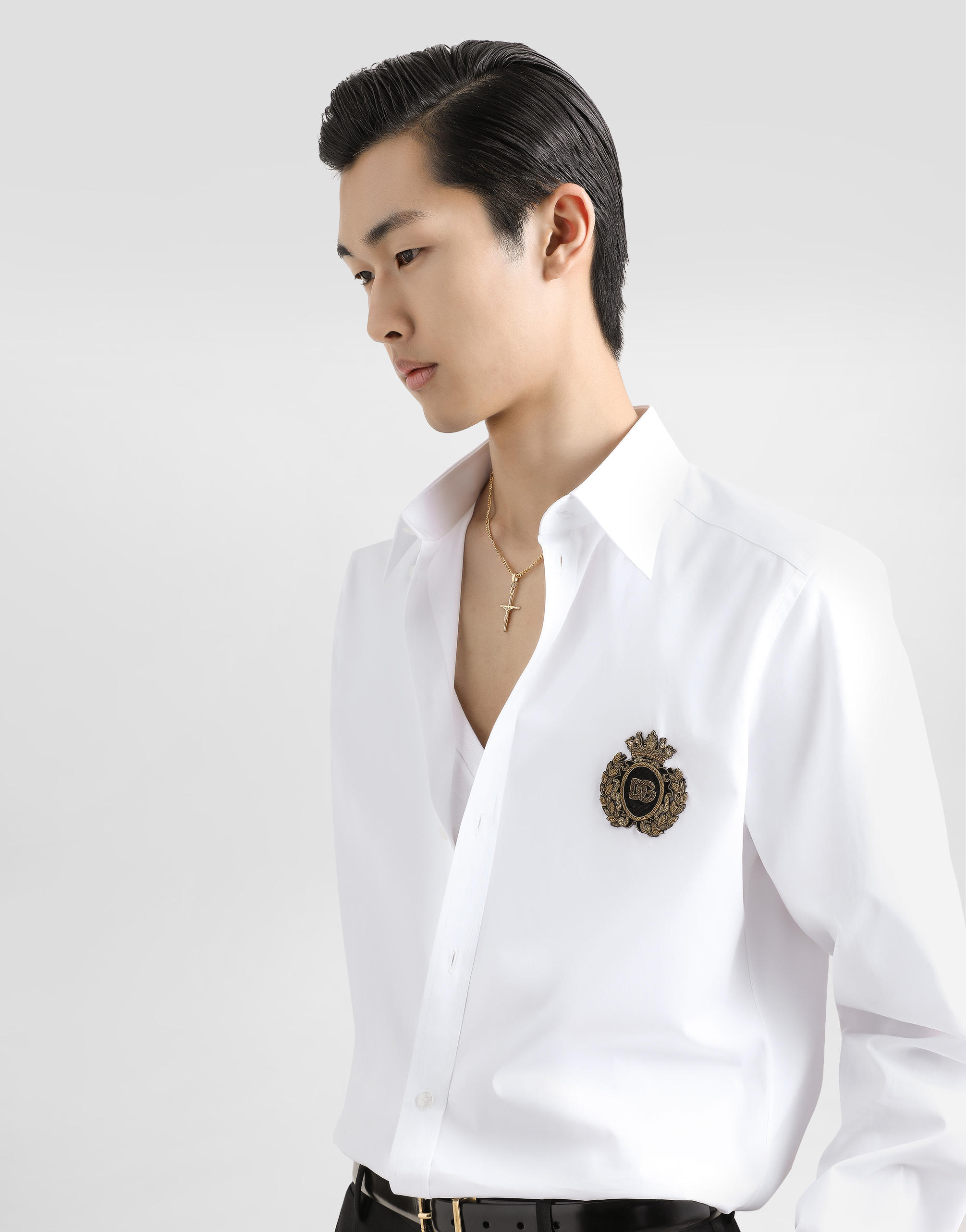Dolce & Gabbana Crest Embroidered Poplin Shirt In White
