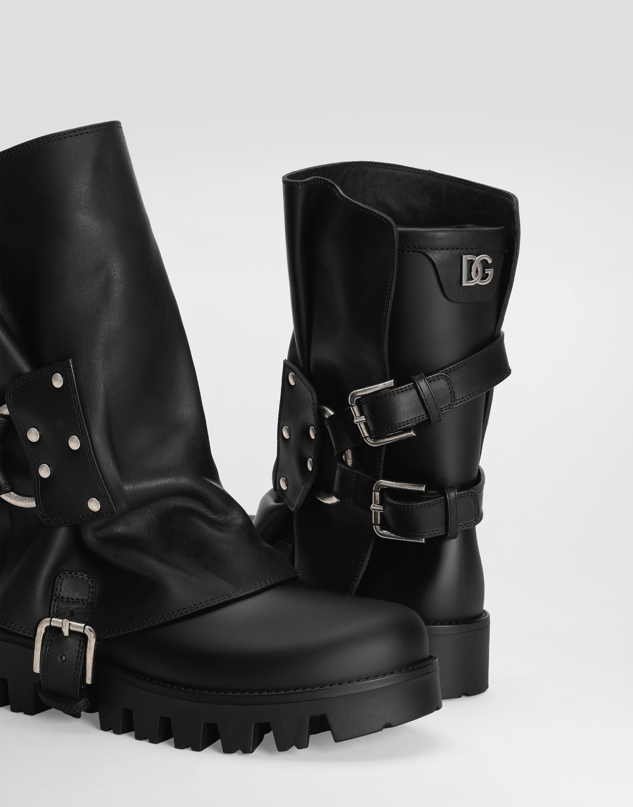 Dolce & Gabbana Stivaletto In Gomma E Pelle In Black