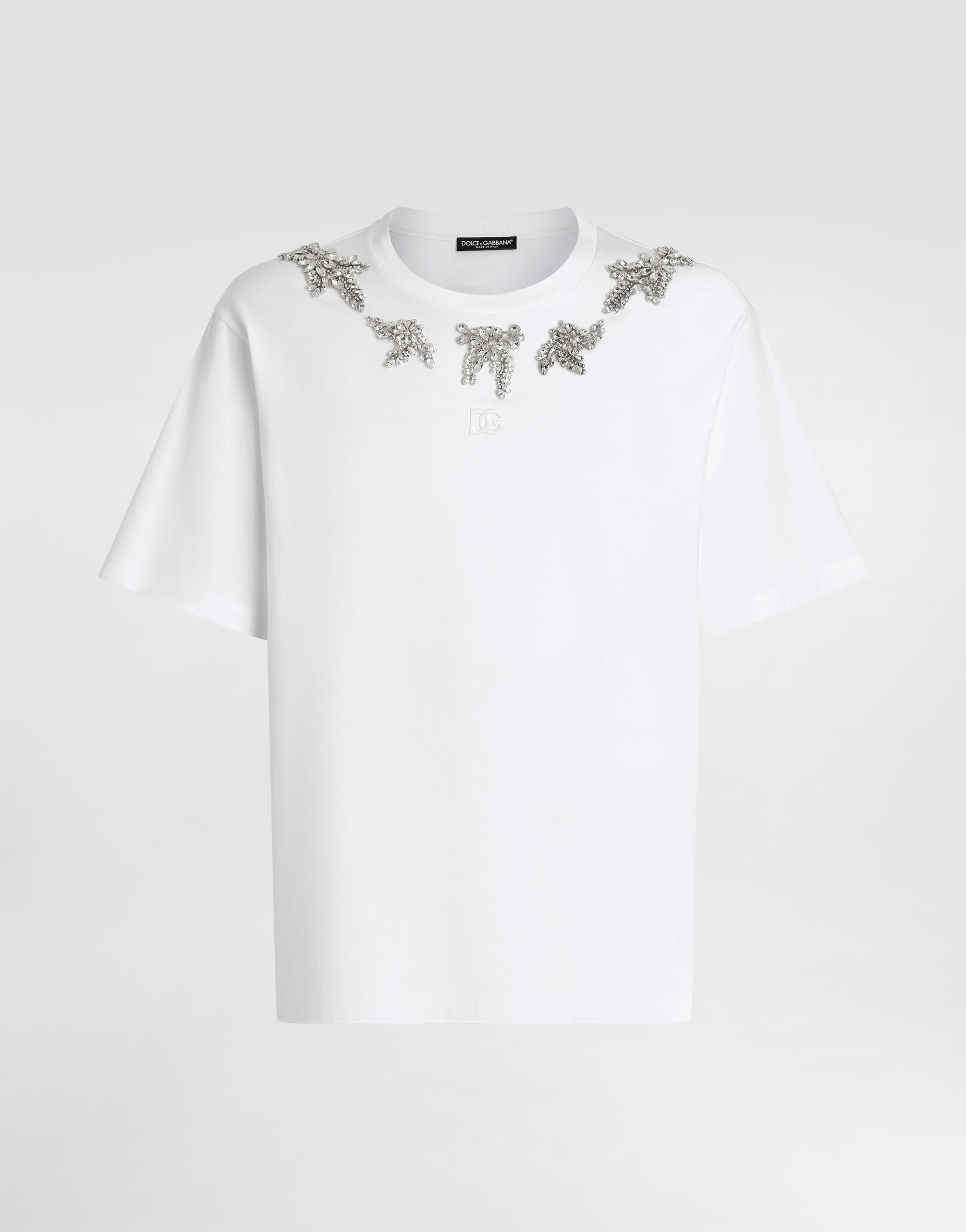 【DOLCE&GABBANA】エンブロイダリー＆ブローチ コットン Tシャツ ホワイトのメンズ エンブロイリー＆ブローチコットン Tシャツ
