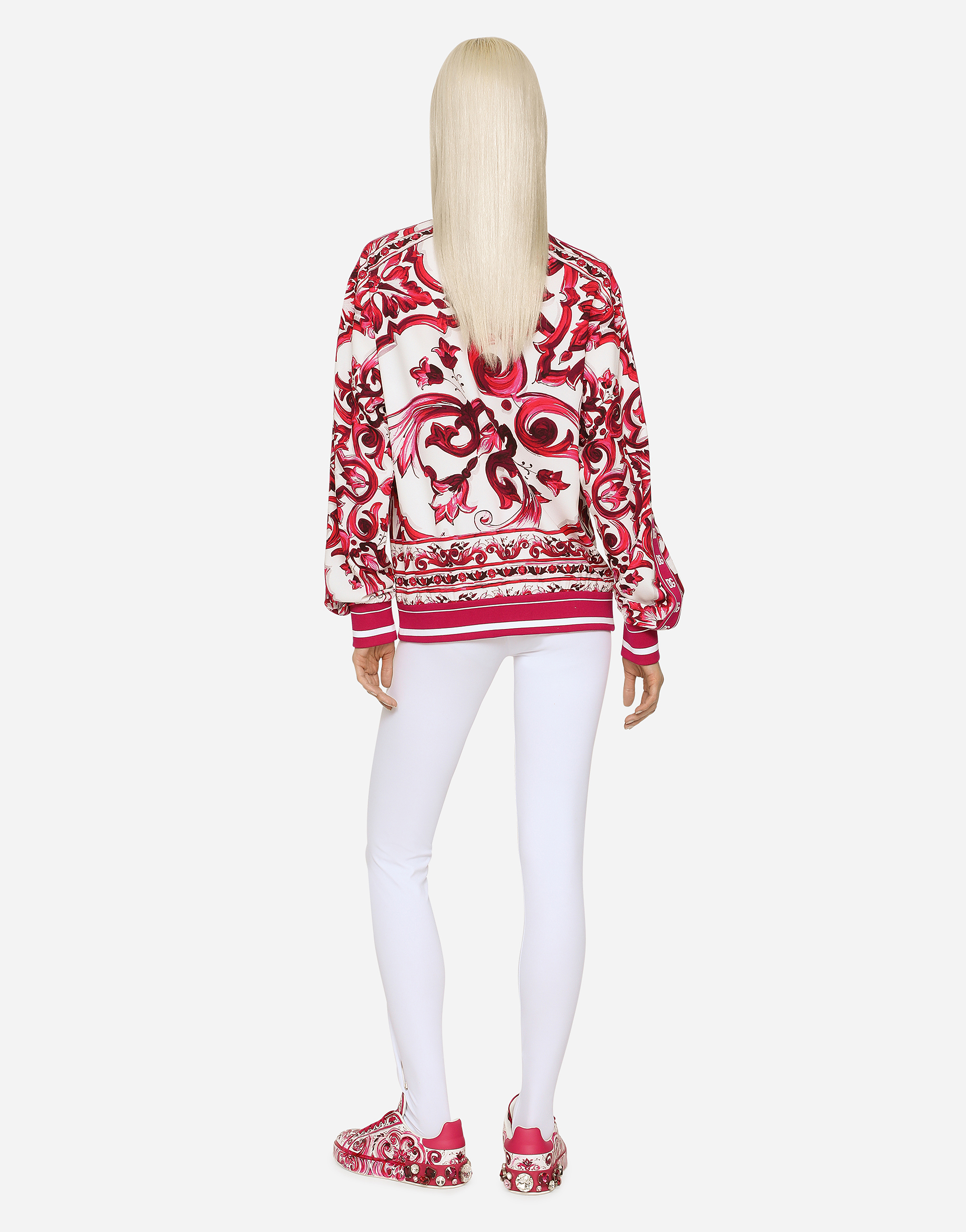 Shop Dolce & Gabbana Zip-up Cady Sweatshirt With Majolica Print In Multicolor