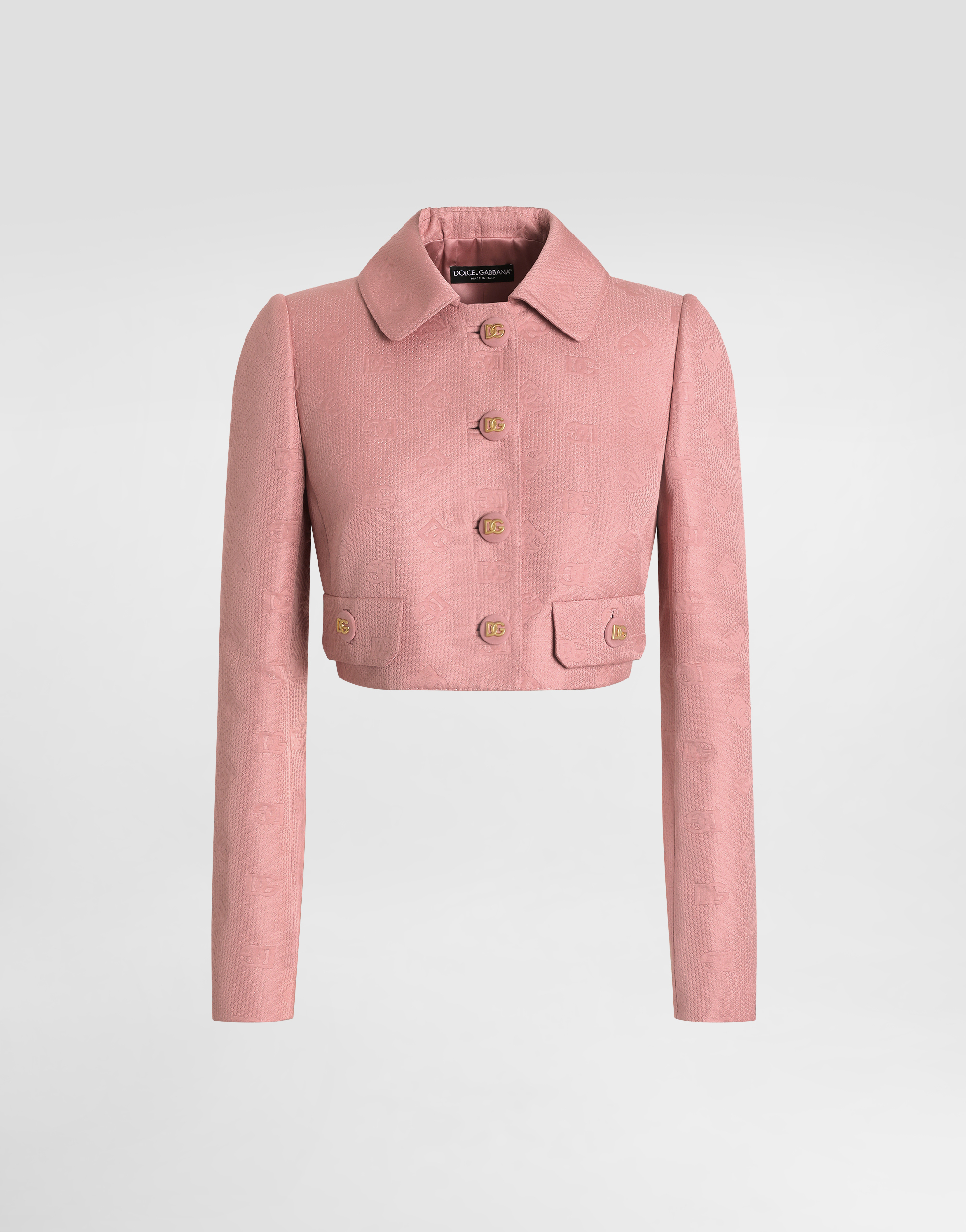 Dolce & Gabbana Short Quilted Jacquard Jacket With All-over Dg Logo - Woman Blazers Pink