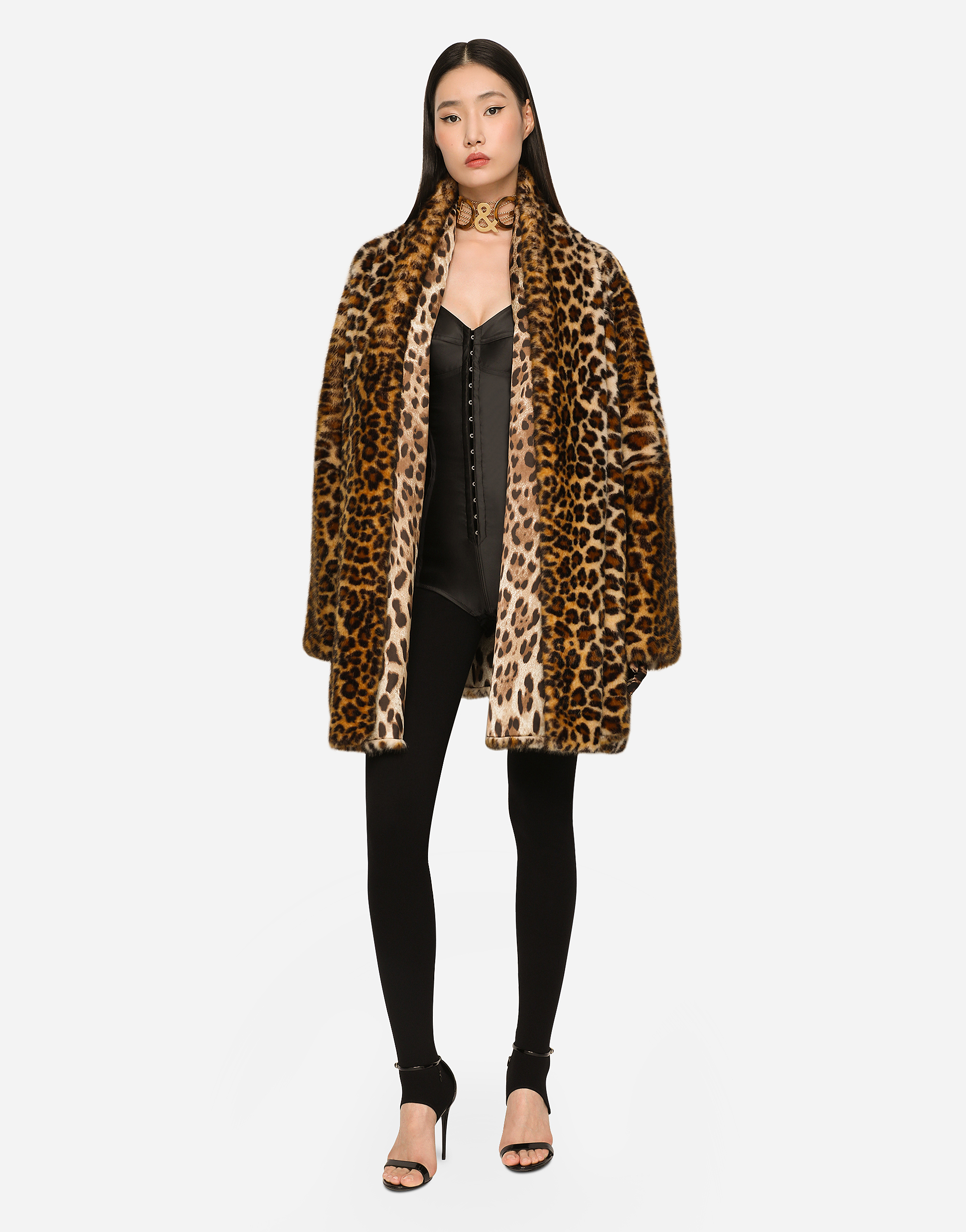 DOLCE & GABBANA KIM DOLCE&GABBANA FAUX FUR CAPE WITH LEOPARD PRINT