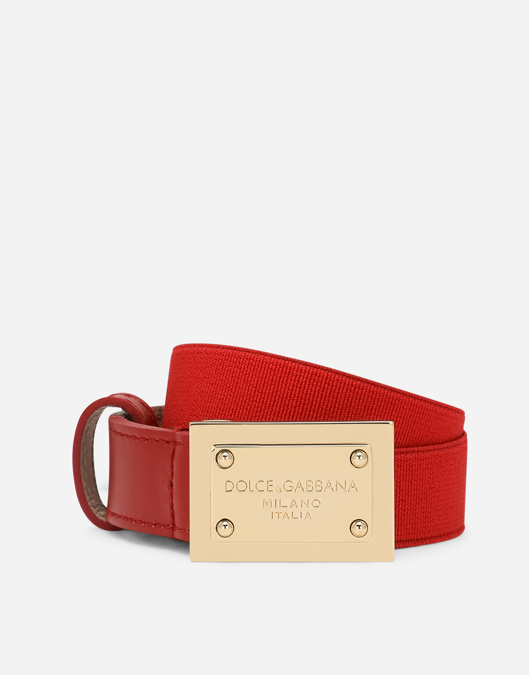 Dolce & Gabbana Kids' Stretch Belt With Logo Tag In Red
