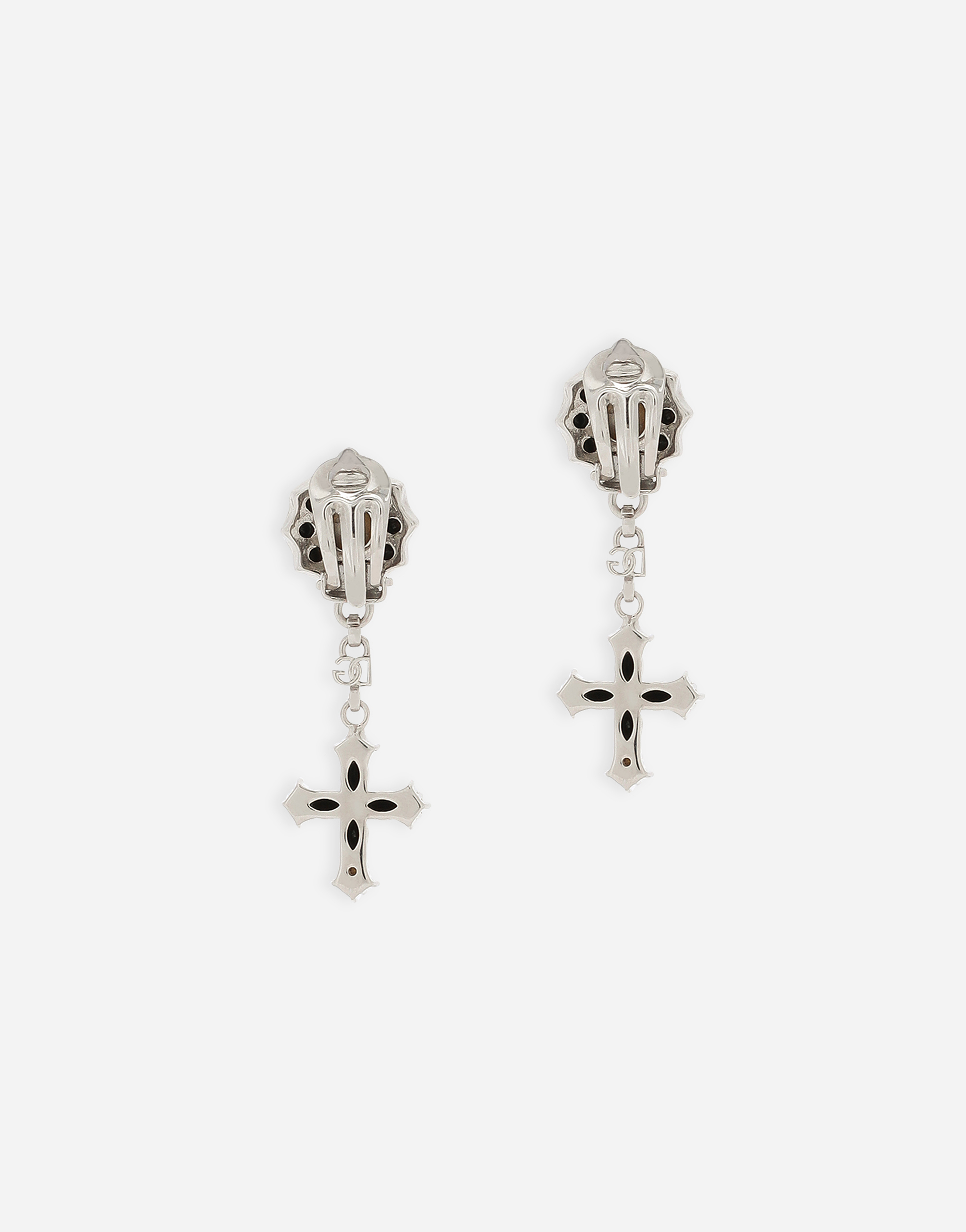 Dolce & Gabbana Cross Pendant Clip-on Earrings In ブラック