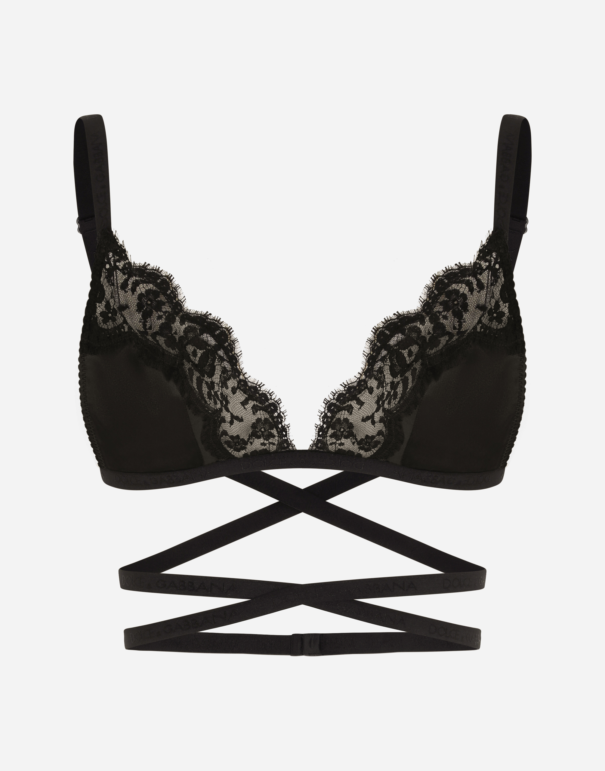 DOLCE & GABBANA SATIN AND LACE TRIANGLE BRA