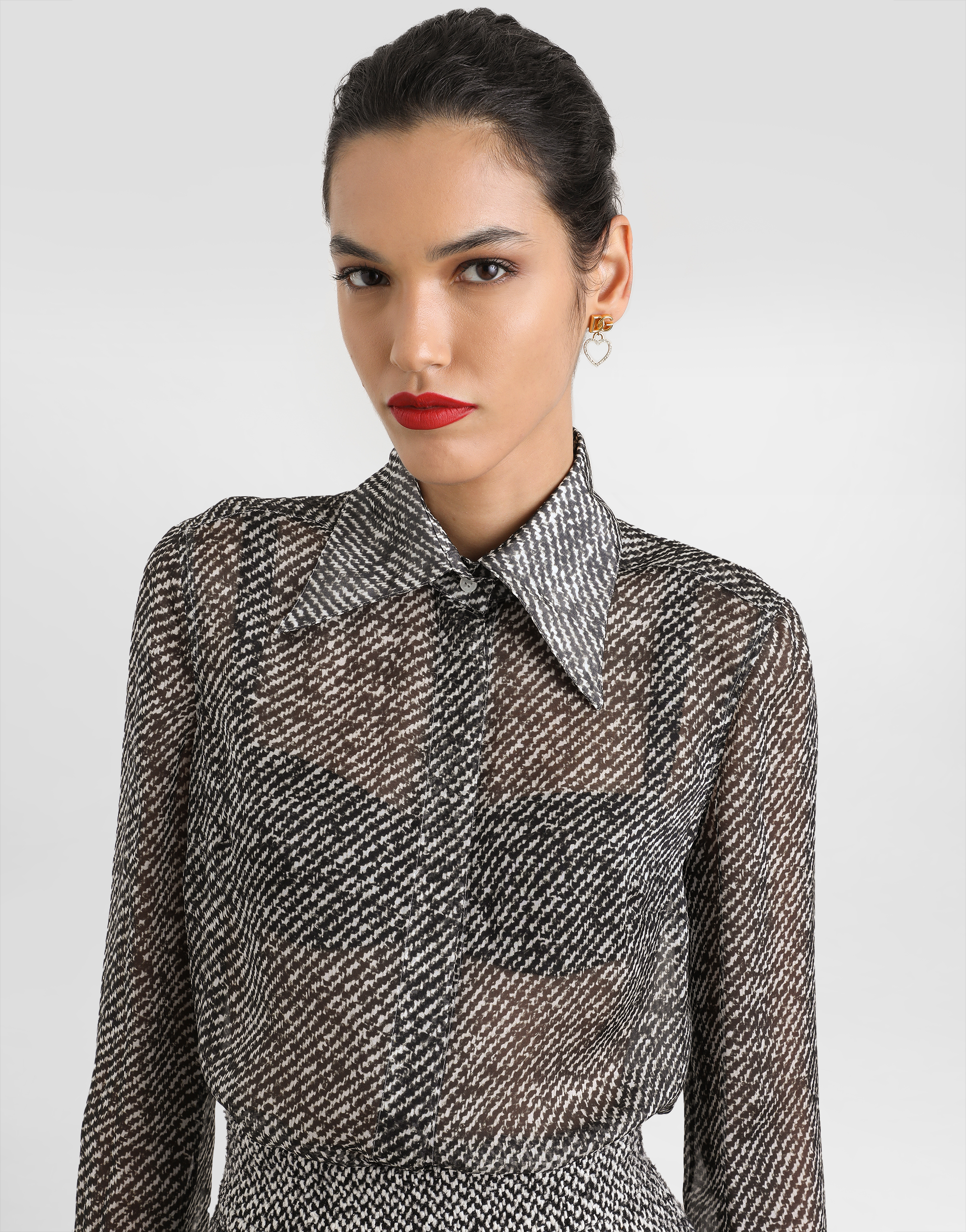 Silk chiffon shirt with bouclé print
