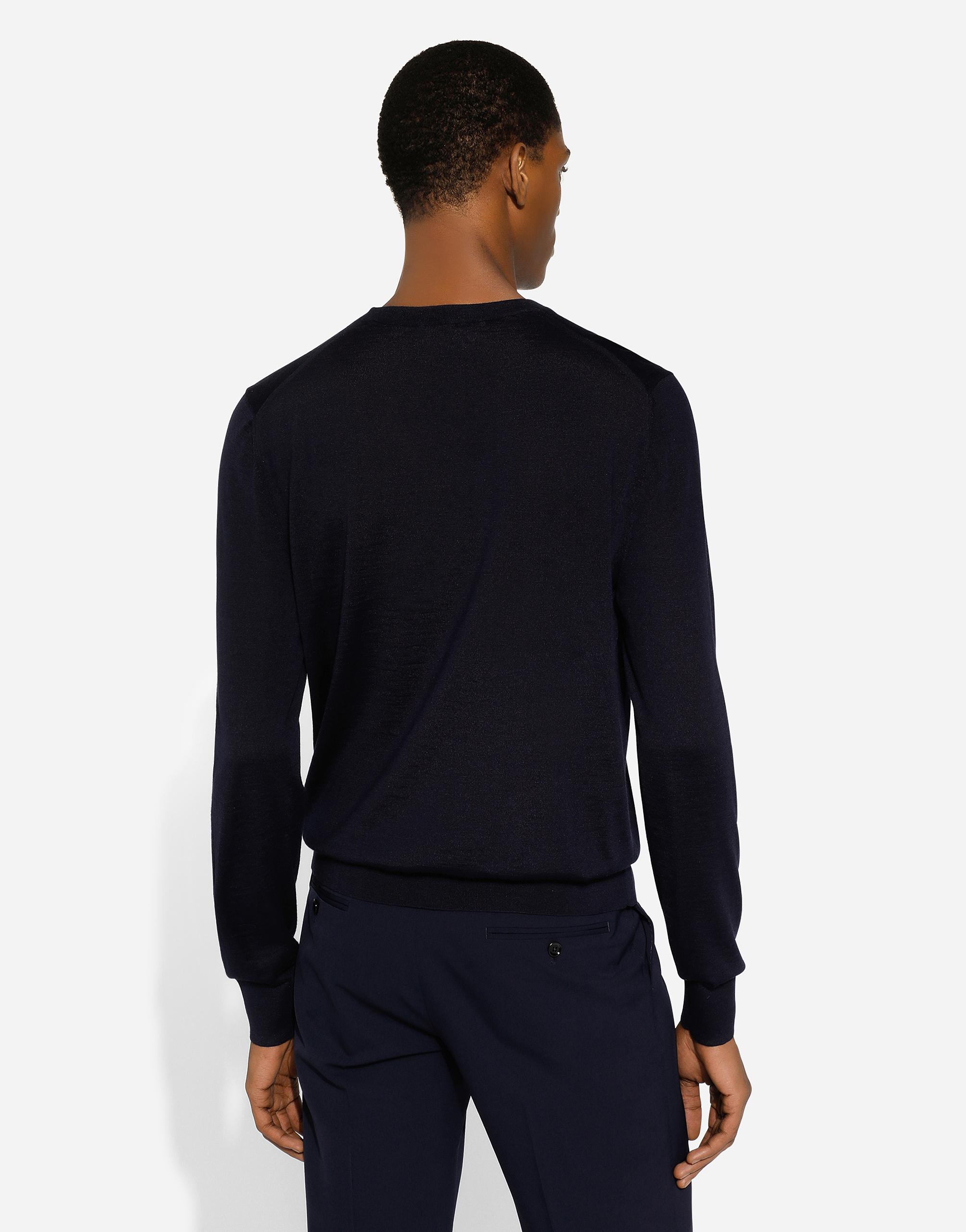 Dolce & Gabbana Silk And Cashmere Round-neck Sweater In Blue