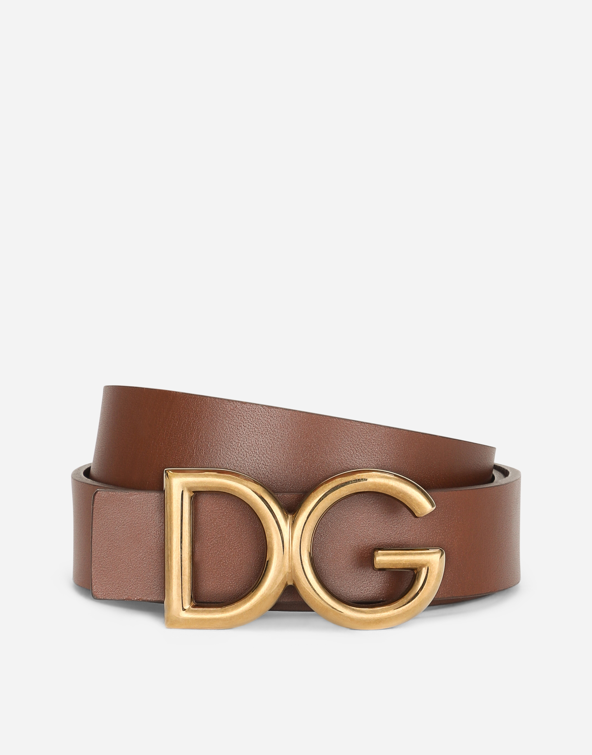 Dauphine leather belt in BROWN for Men | Dolce&Gabbana® US