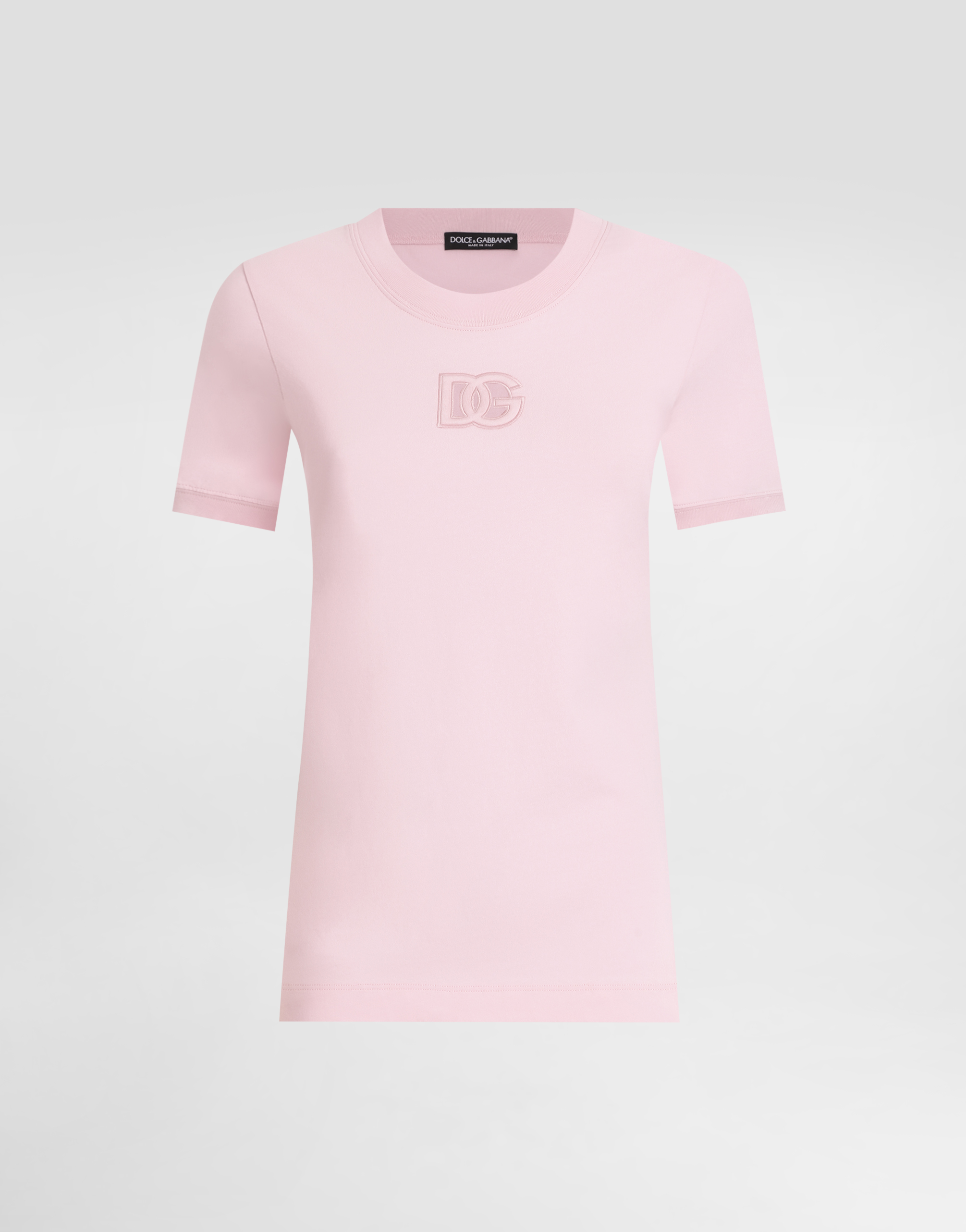 Dolce & Gabbana Jersey T-shirt With Raised Dg Logo Embroidery In Pink