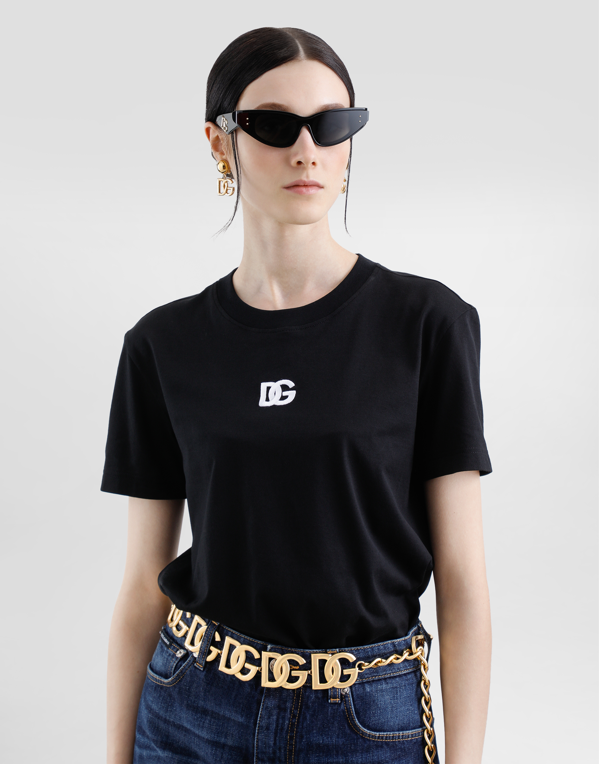 Dolce & Gabbana Jersey T-shirt With Dg Logo Embroidery In Black