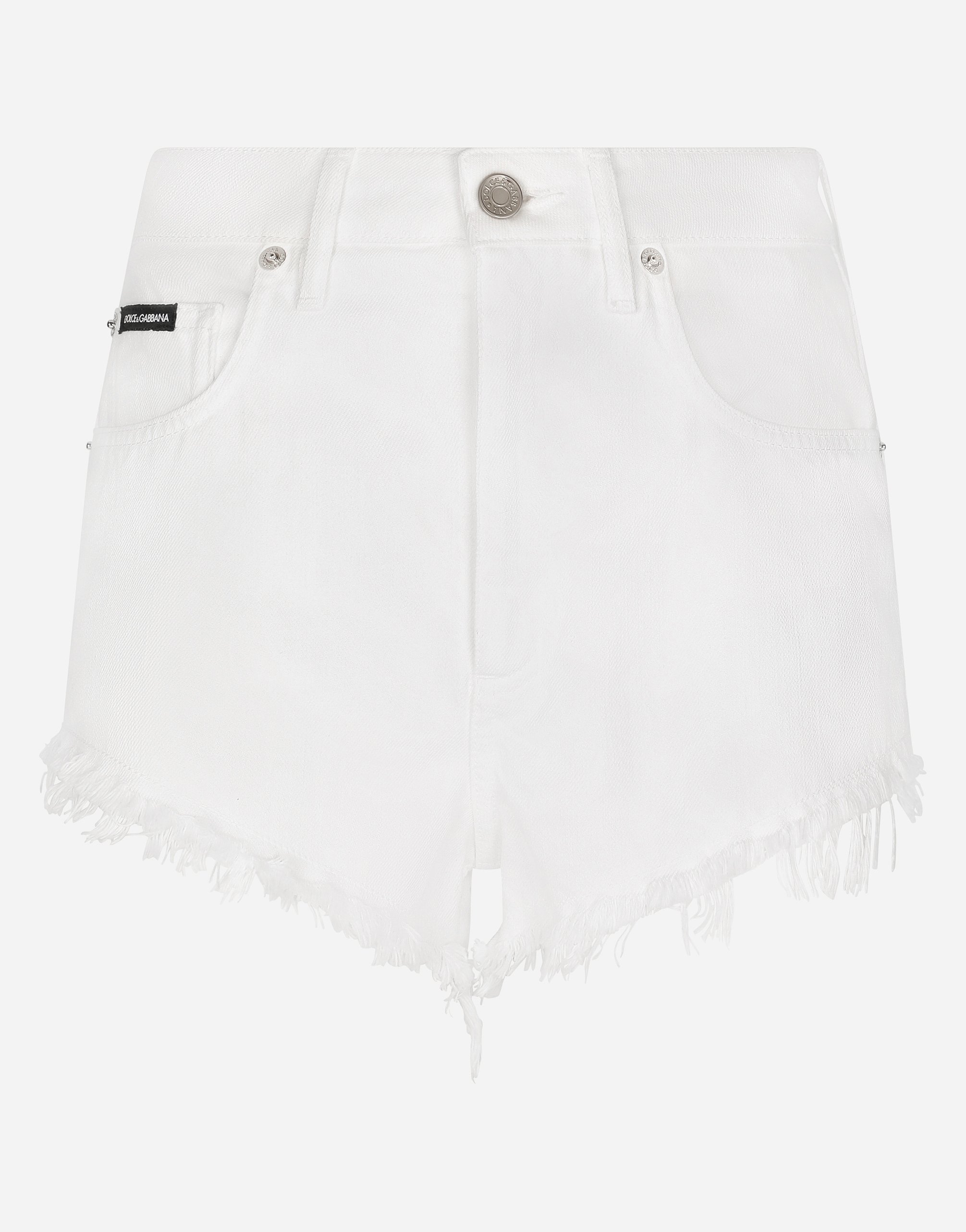 Shop Dolce & Gabbana Denim Shorts With Ripped Details And Abrasions In White