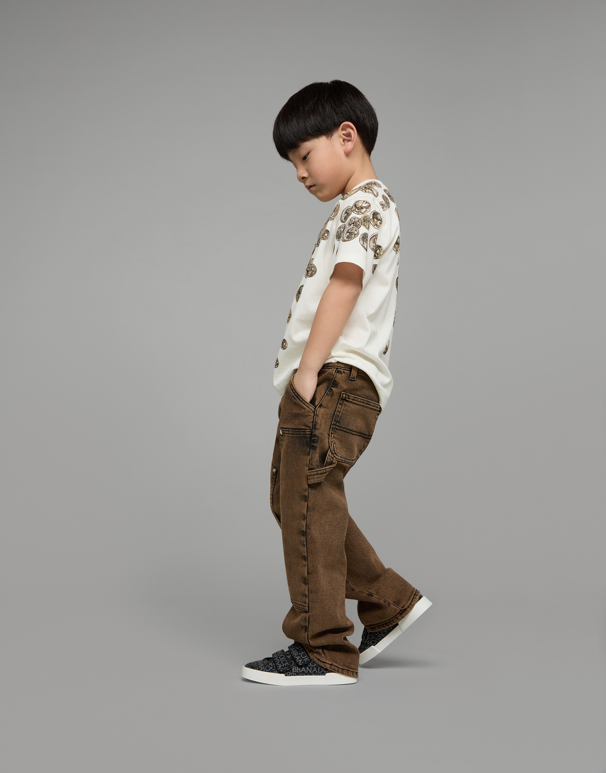 DOLCE & GABBANA SHORT-SLEEVED JERSEY T-SHIRT WITH OMBRÉ COIN PRINT