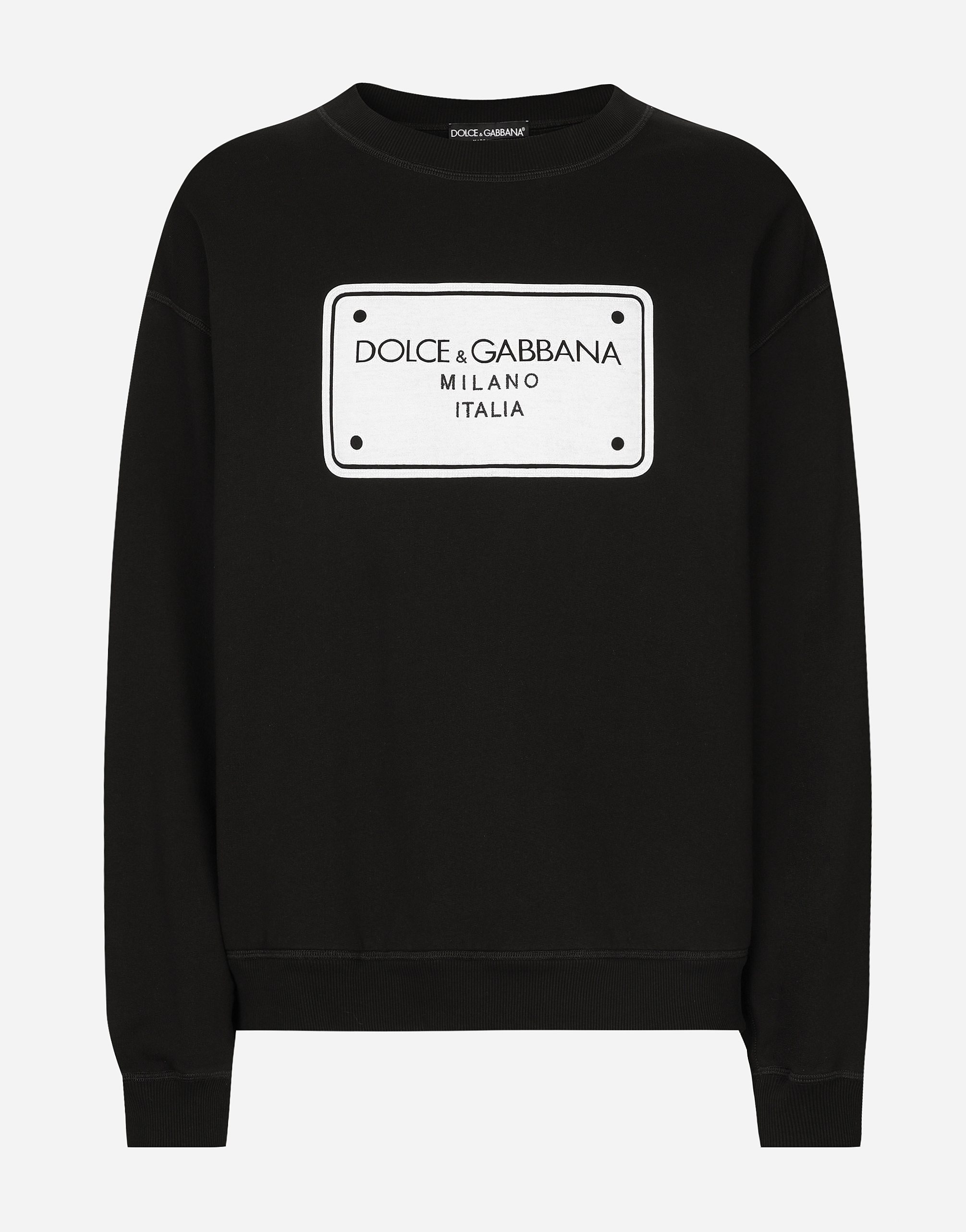 Dolce & Gabbana Mens Black Jersey Sweatshirt With Dg Logo Tag Embroidery - Size IT 52 - Image 1