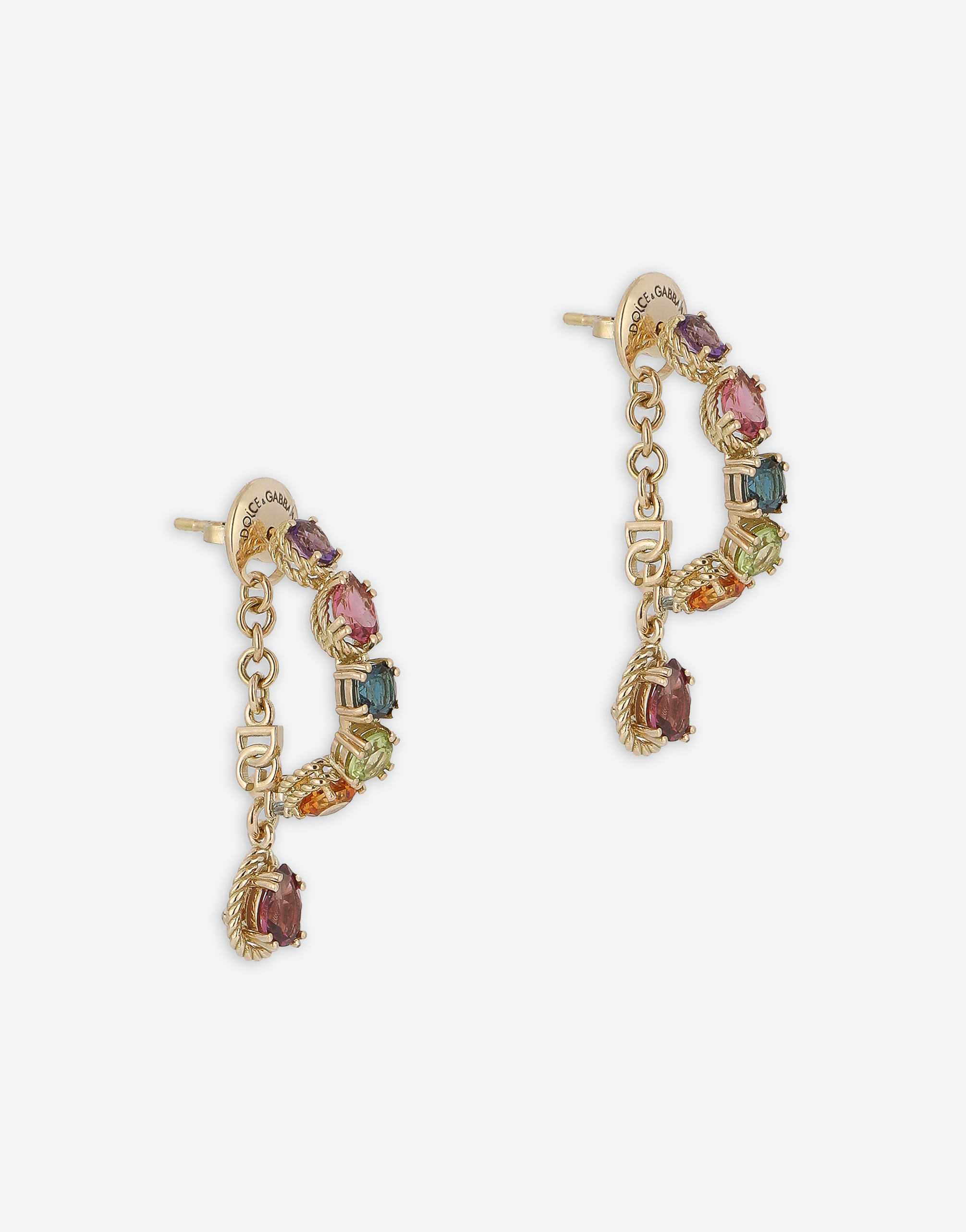 DOLCE & GABBANA 18 KT YELLOW GOLD PIERCED EARRINGS  WITH MULTICOLOR FINE GEMSTONES