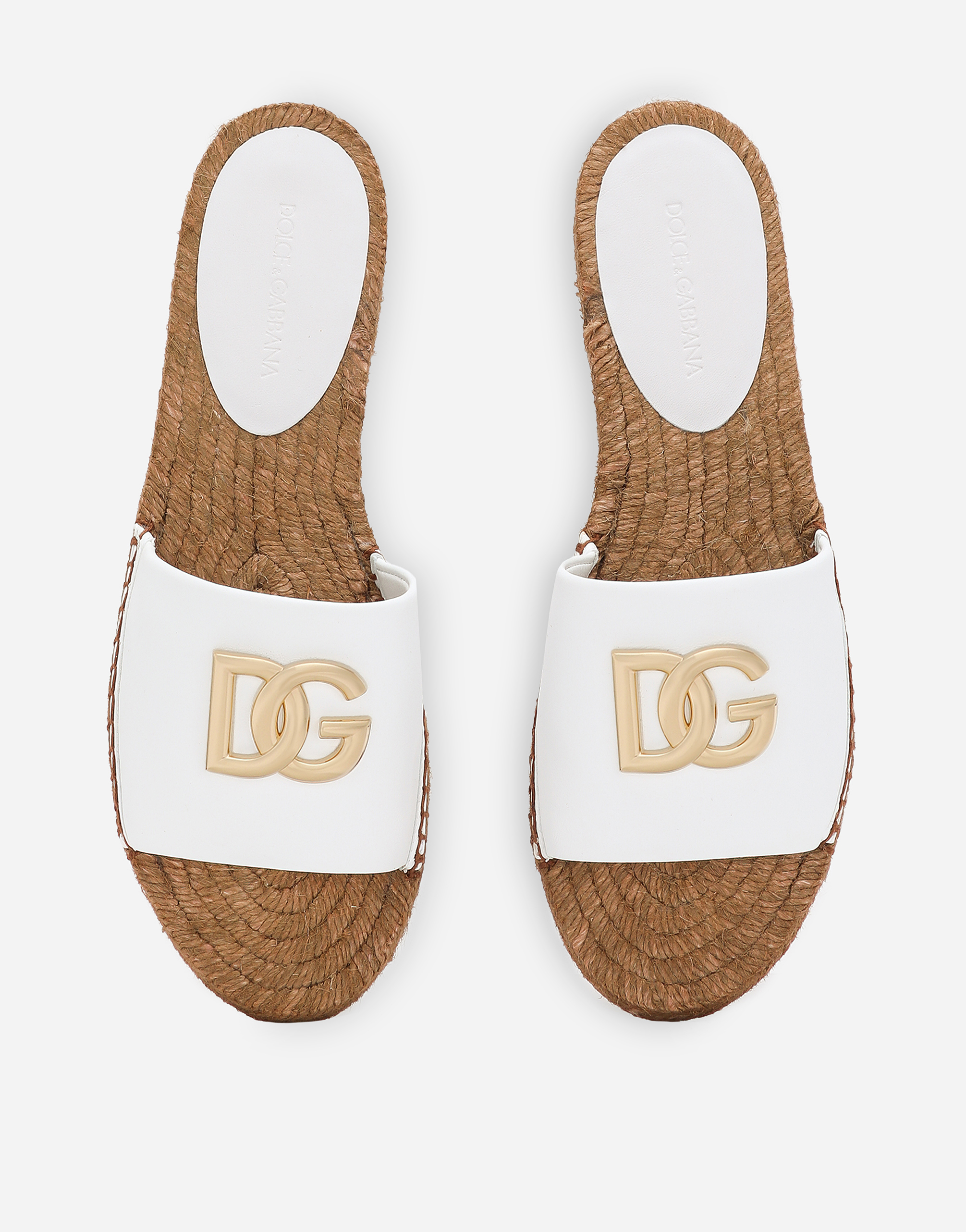 Dolce & Gabbana Nappa Leather Espadrille Sliders With Dg Logo In White