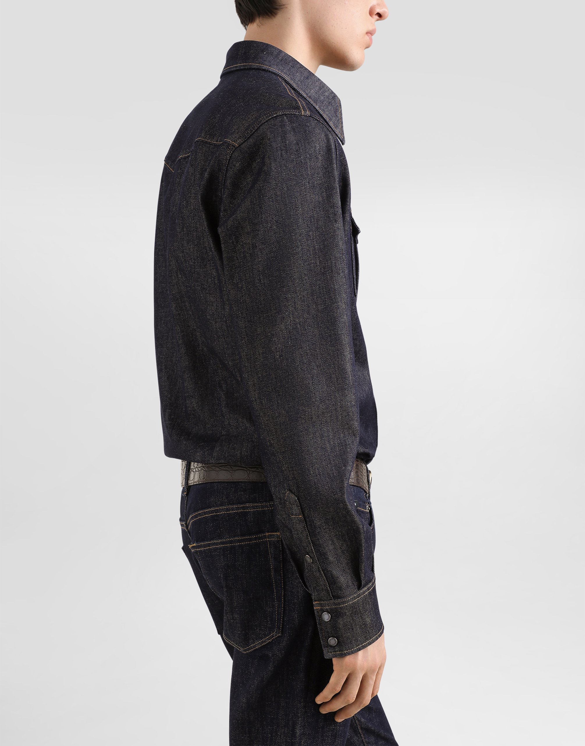 Dolce & Gabbana Denim Shirt With Heraldic Emblem In Multicolor