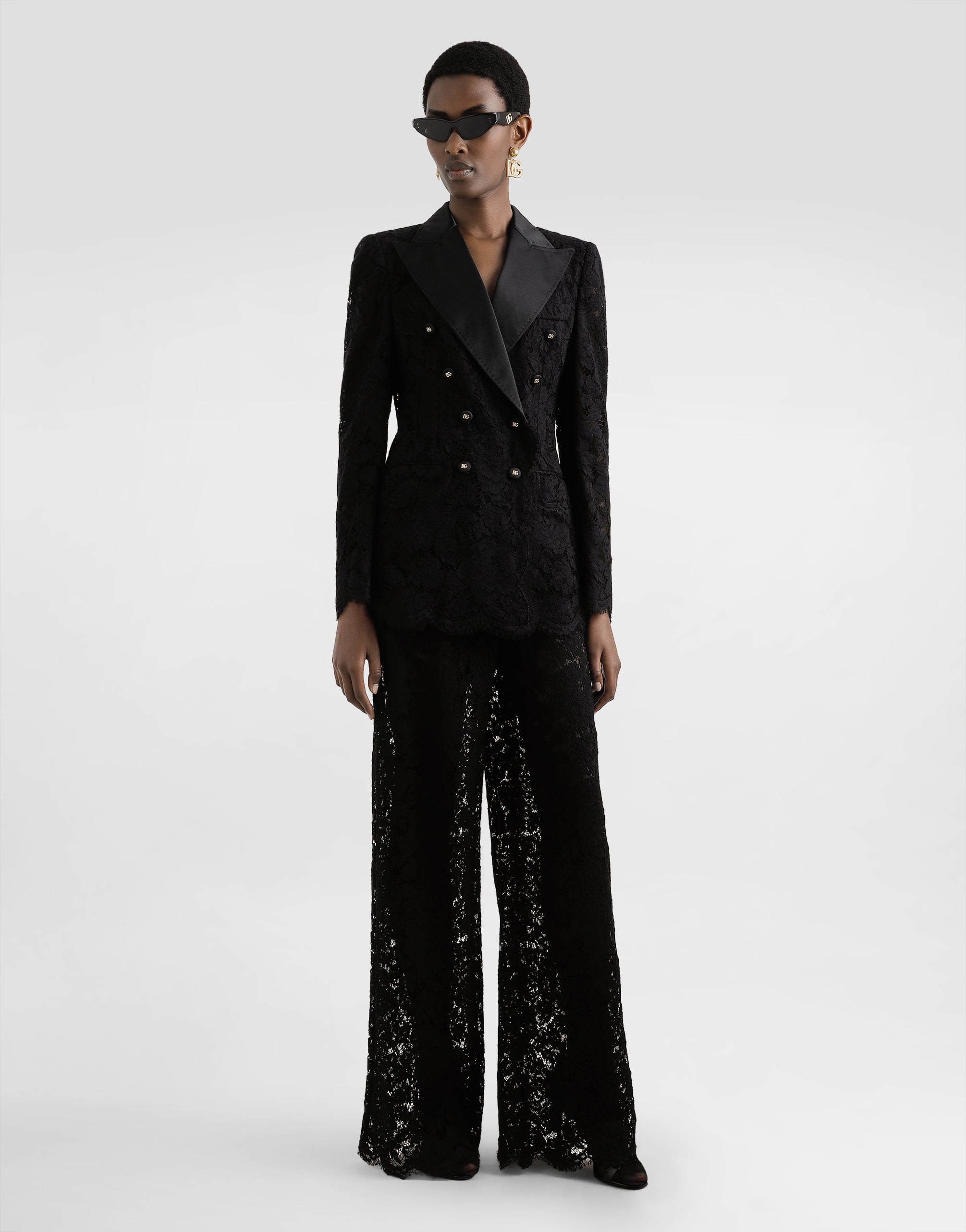  Dolce & Gabbana Dolce & Gabbana Double-breasted Branded Floral Cordonetto Lace Turlington-fit Jacket - Woman Blazers Black 44 