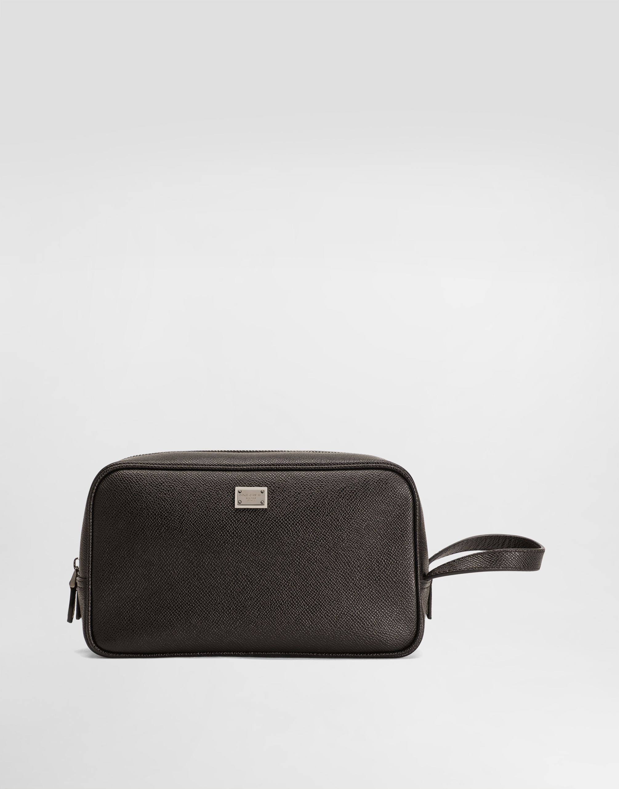 DOLCE &GABBANA ケース Small calfskin pouch with raised logo in Black for Men