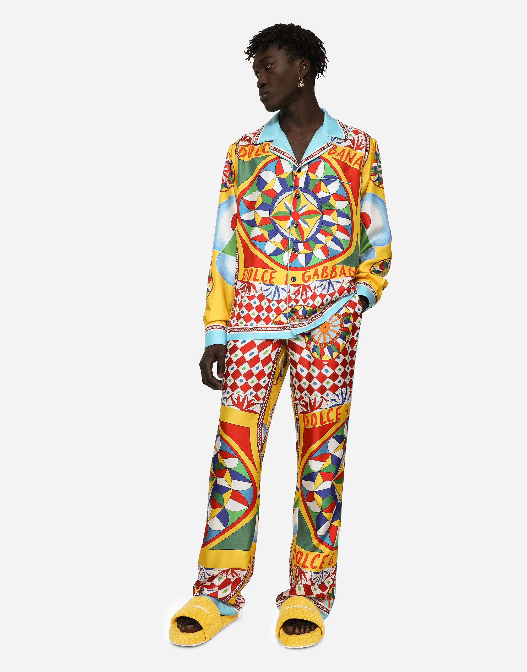 Carretto-print silk twill jogging pants