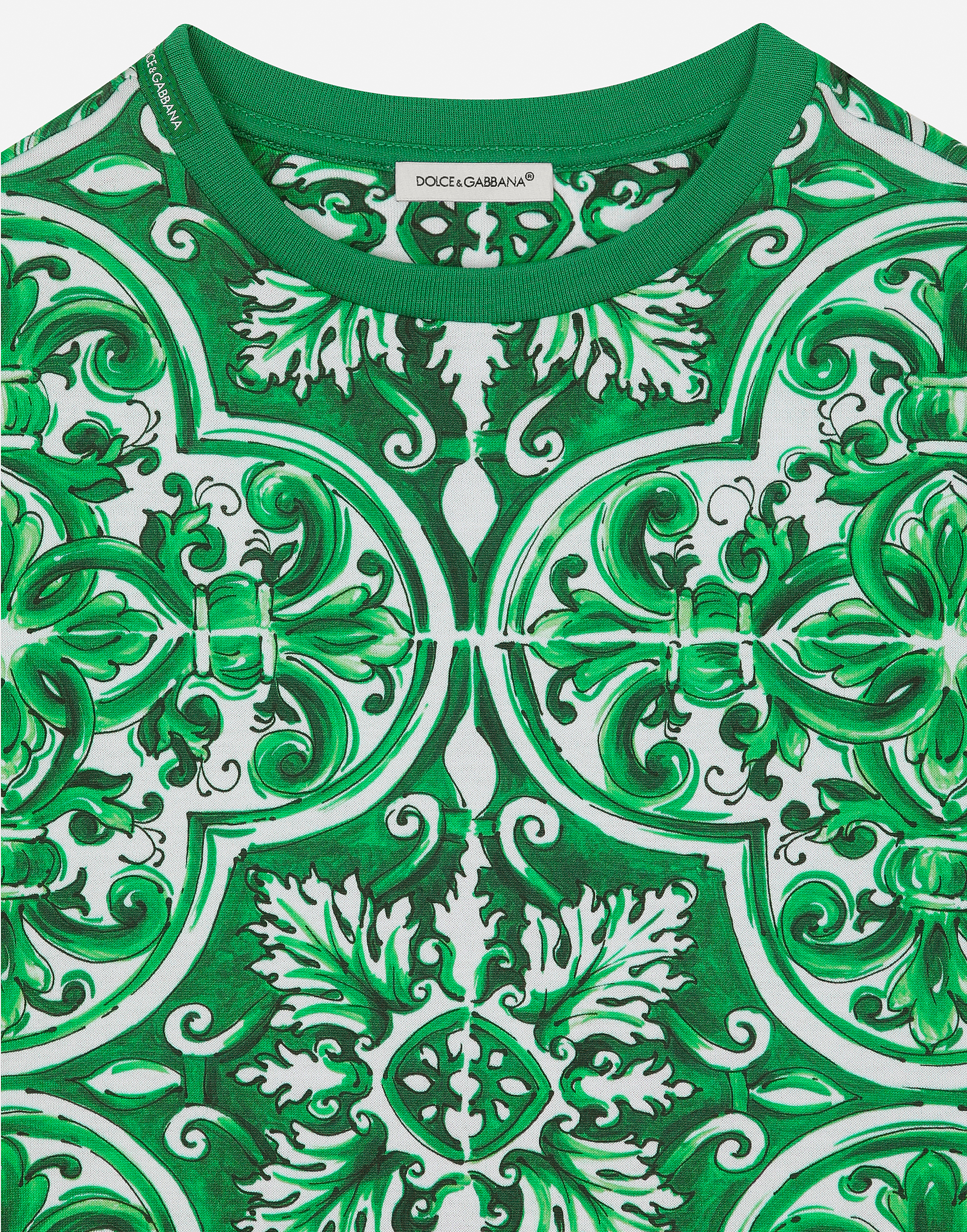 Jersey T-shirt with green majolica print