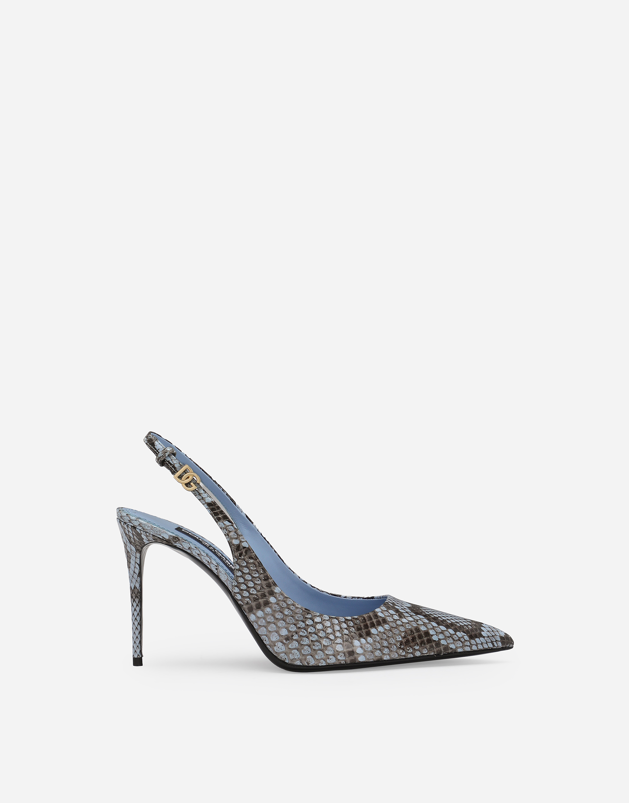 Dolce & Gabbana Python Skin Slingbacks In Light Blue
