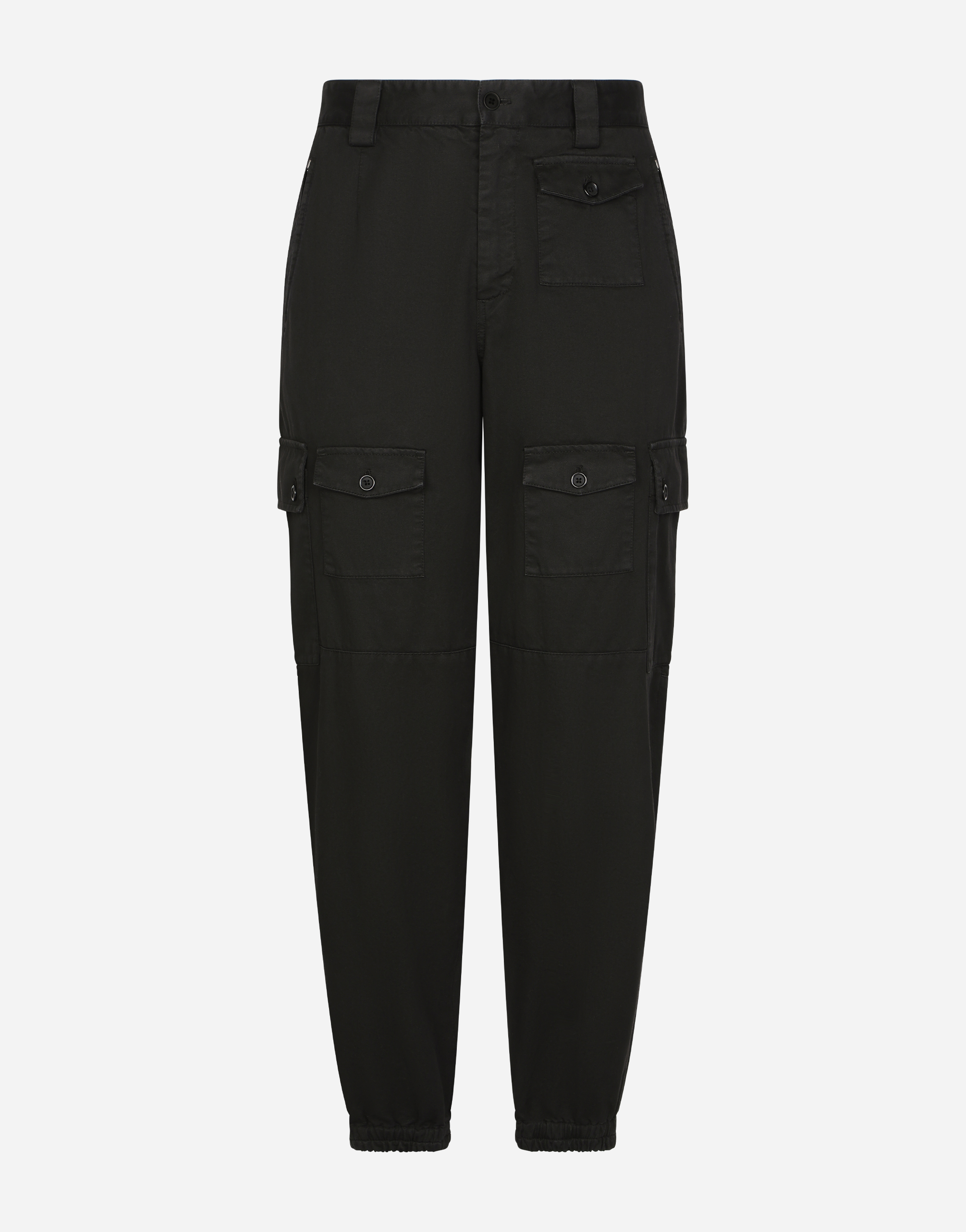 Dolce & Gabbana Garment-dyed Cotton Cargo Trousers In Black