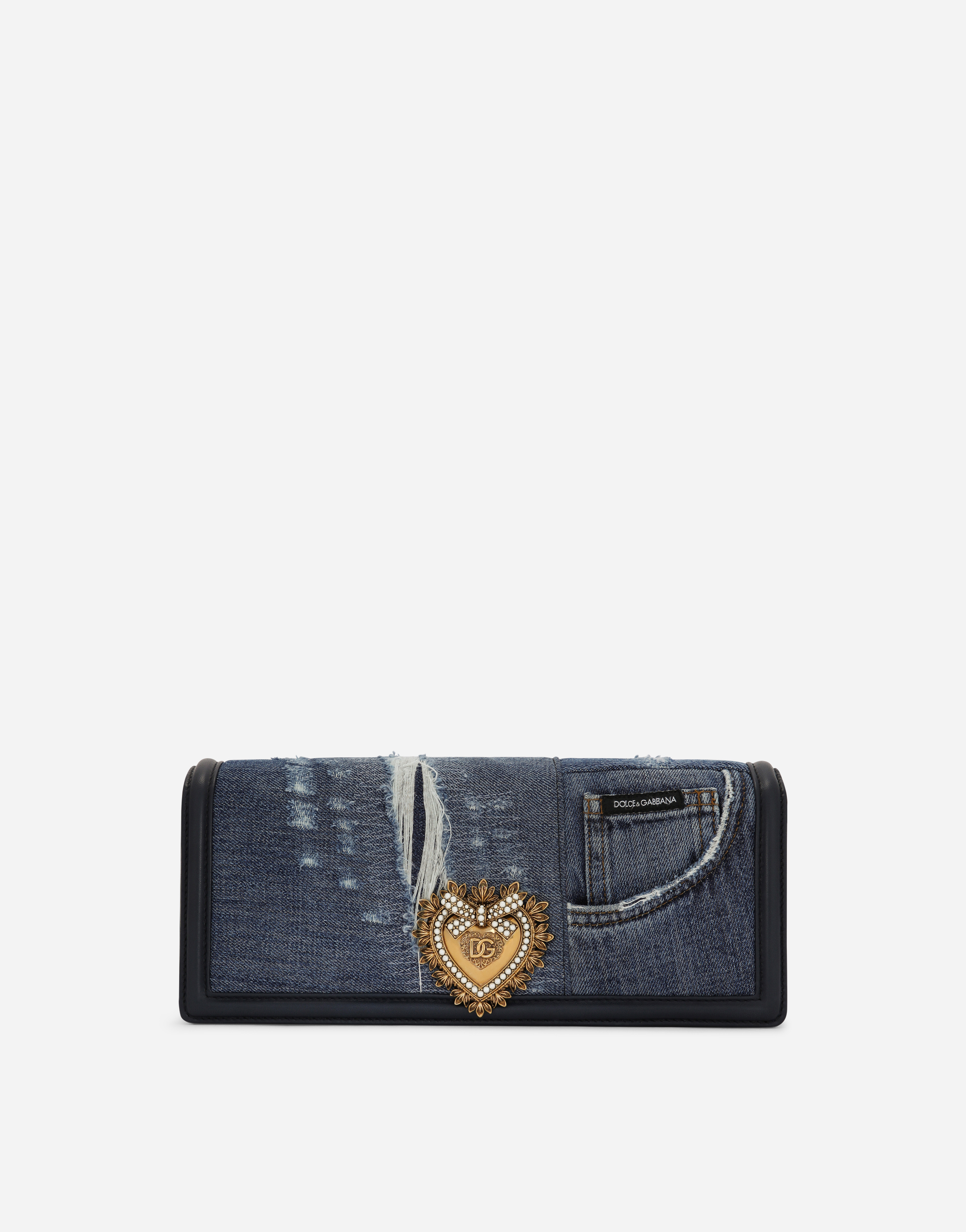 DOLCE & GABBANA PATCHWORK DENIM DEVOTION BAGUETTE BAG