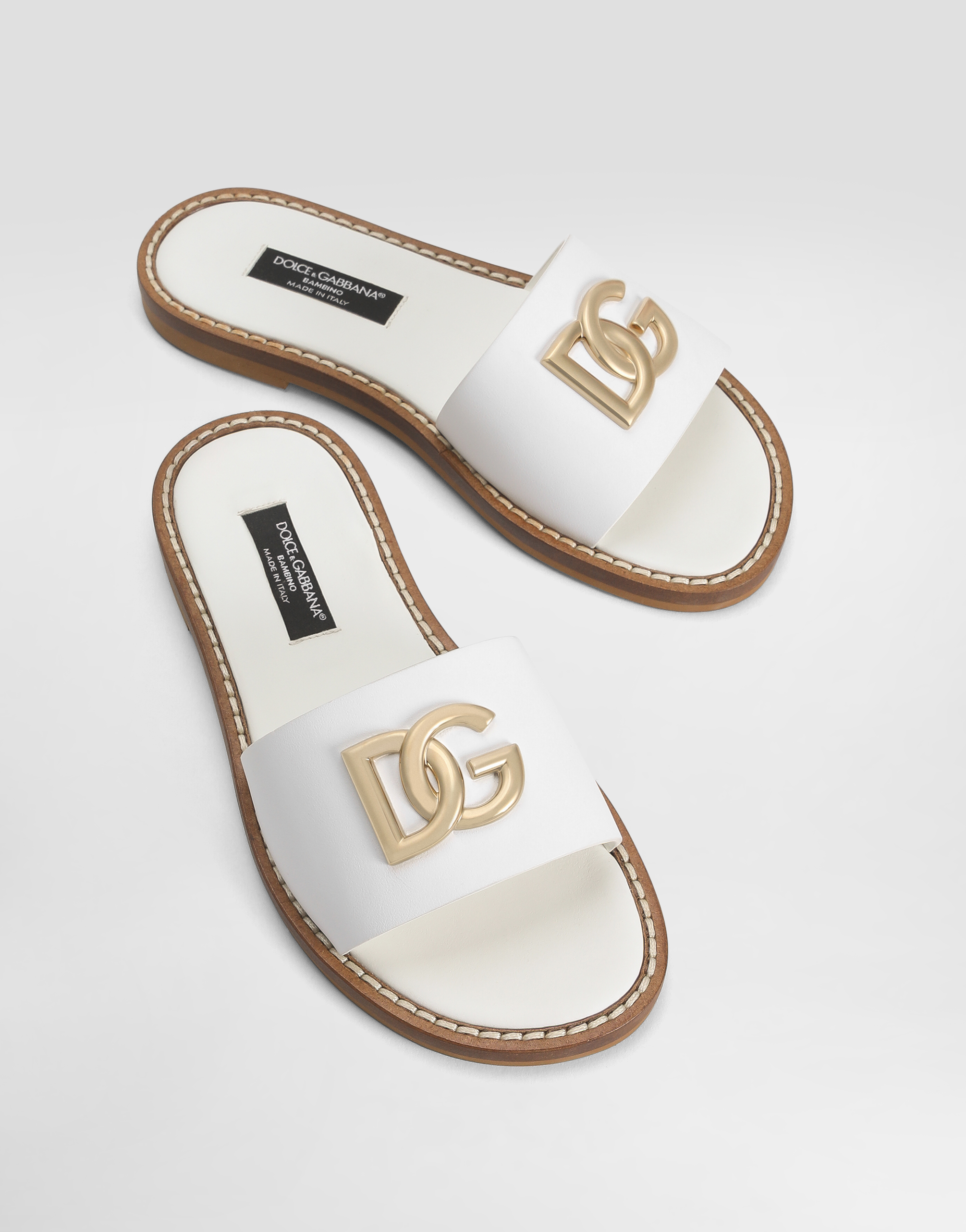 Dolce & Gabbana Calfskin Sliders With Dg Logo In White