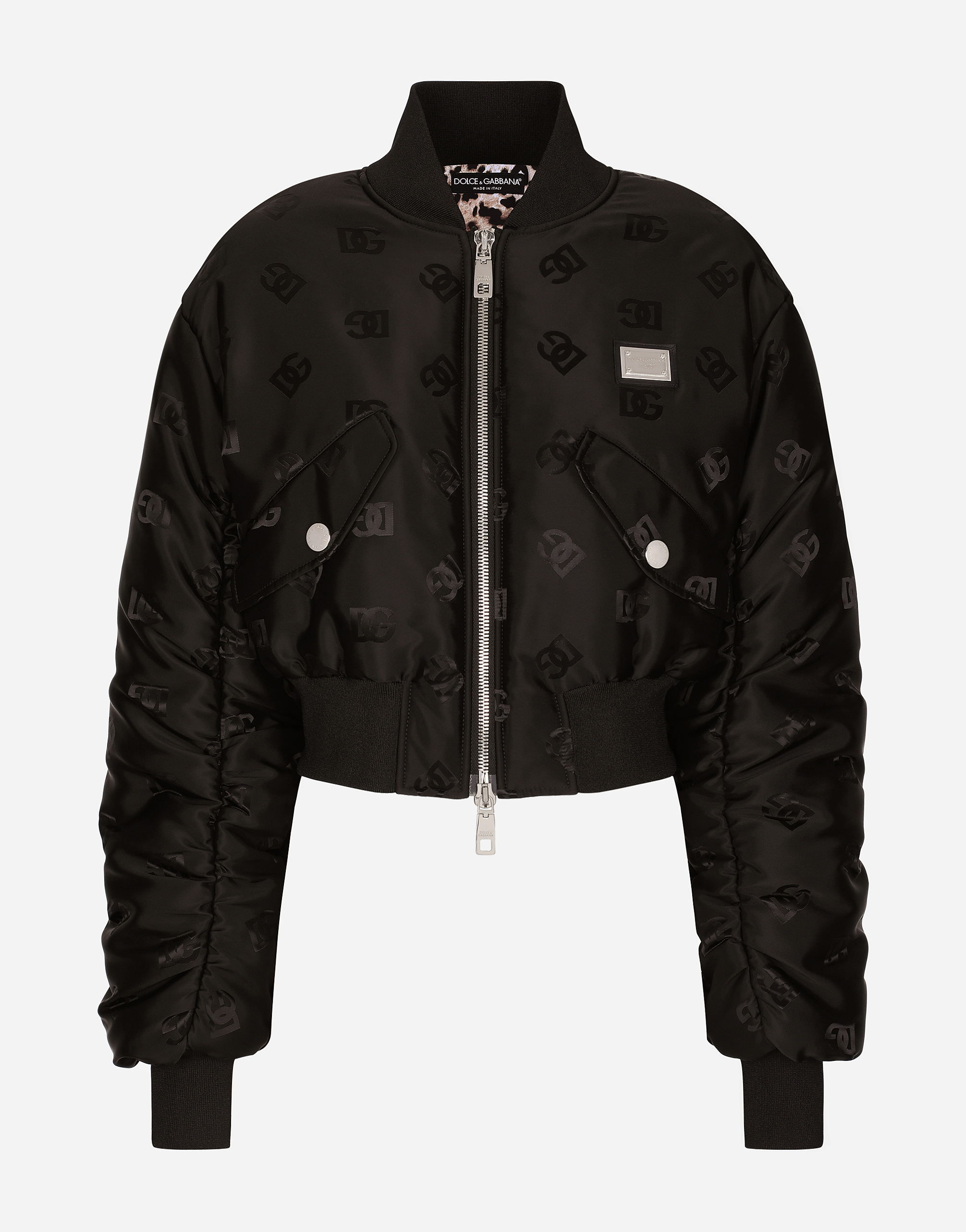 Dolce & Gabbana Technical Jacquard Bomber Jacket With Dg Logo In Black
