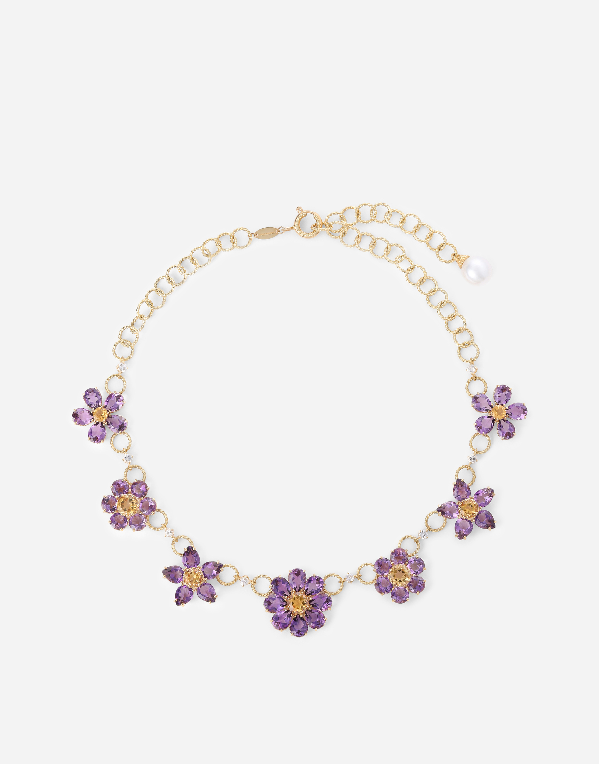 Dolce & Gabbana Spring Necklace In Yellow 18kt Gold With Amethyst Floral Motif Gold Female Onesize