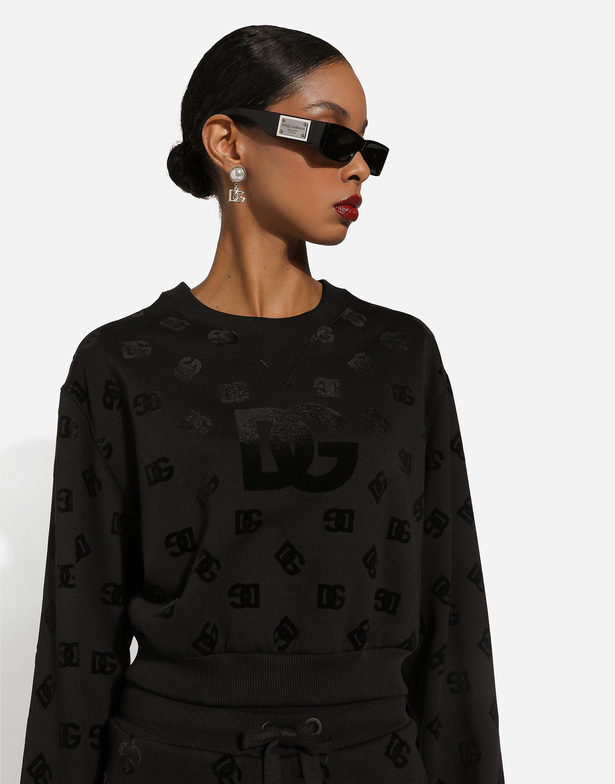 Jersey sweatshirt with flocked DG logo print