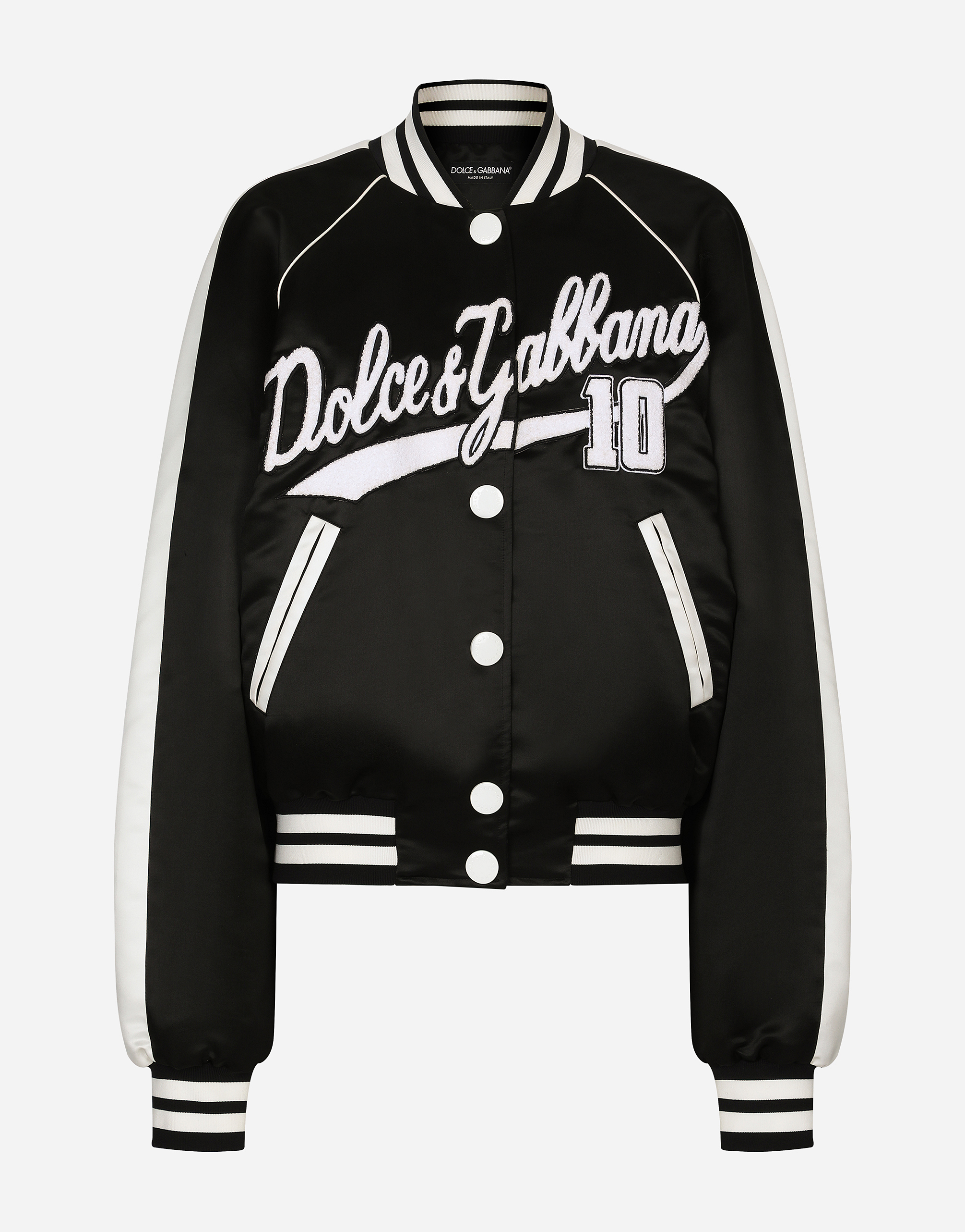 ブラックのウィメンズ Satin varsity bomber jacket with ブラックのウィメンズ Satin varsity bomber jacket with