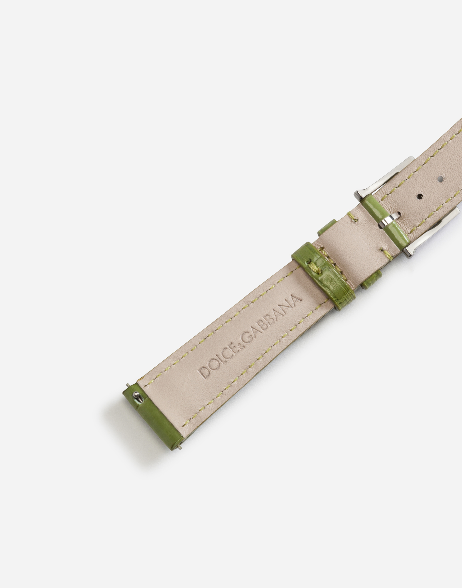 Dolce & Gabbana Alligator Strap With Buckle And Hook In Steel In Olive Green