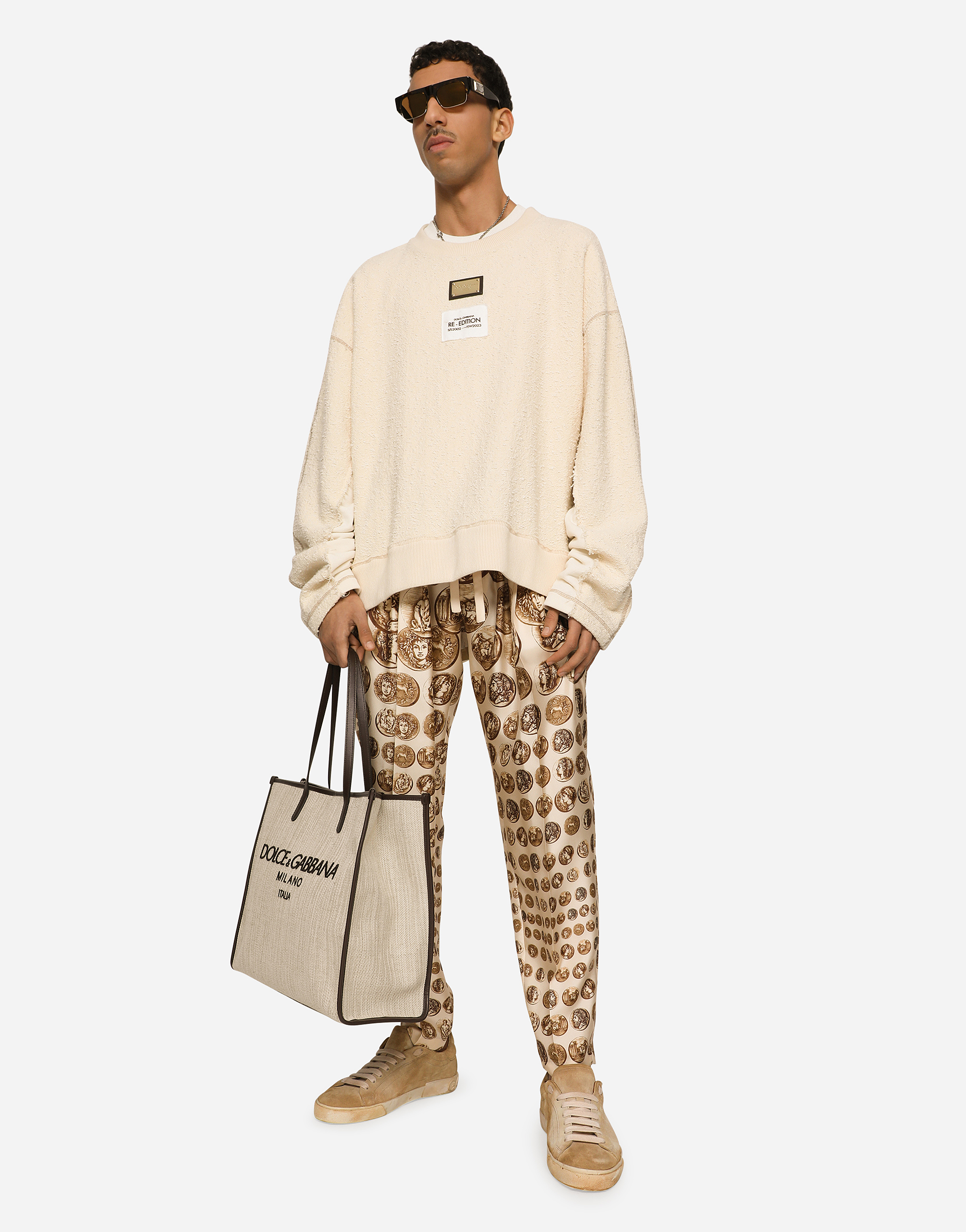 DOLCE & GABBANA RE-EDITION LABEL PATCHWORK JERSEY SWEATSHIRT