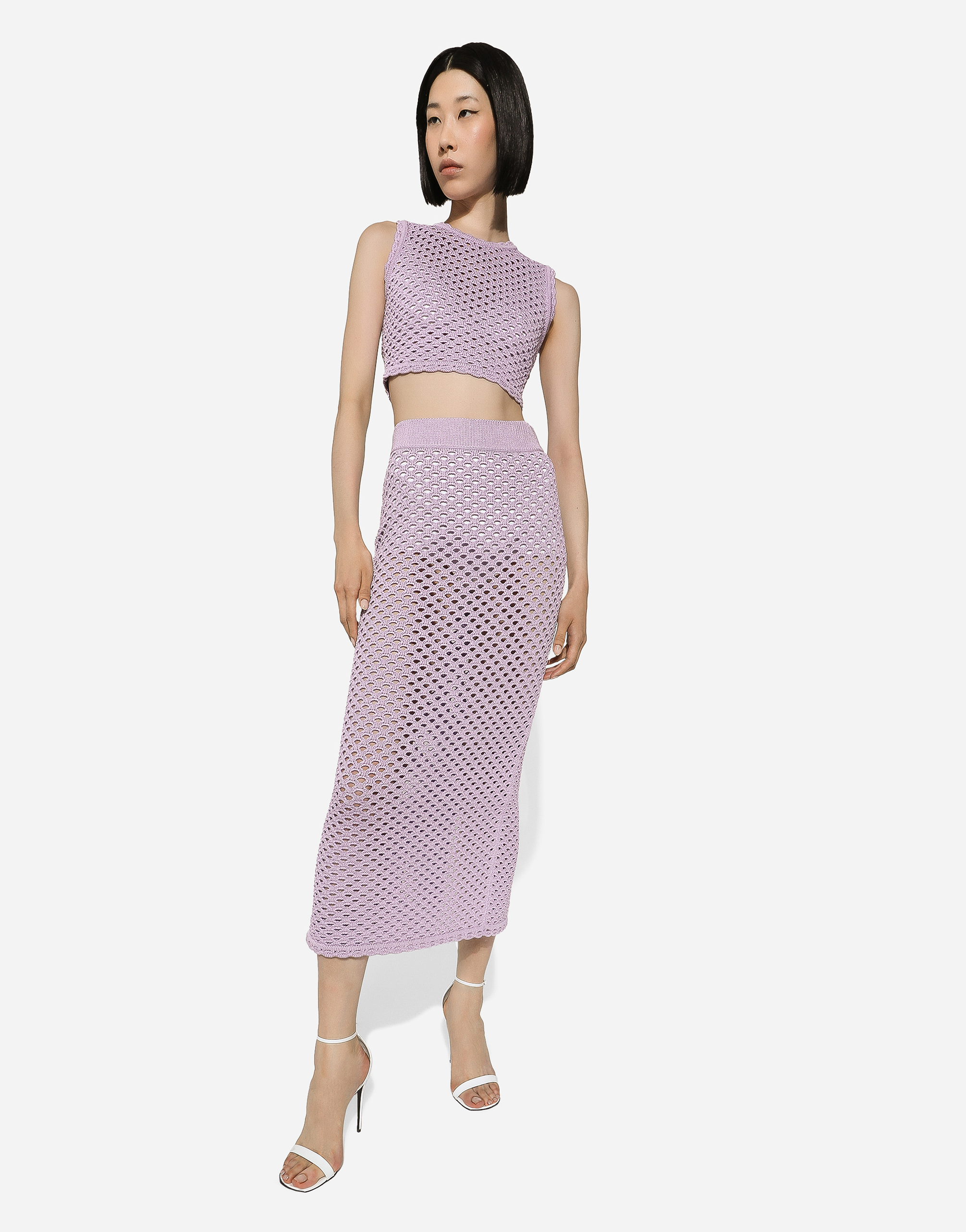 Dolce & Gabbana Gonna Lunga A Tubino In Crochet In Lilac