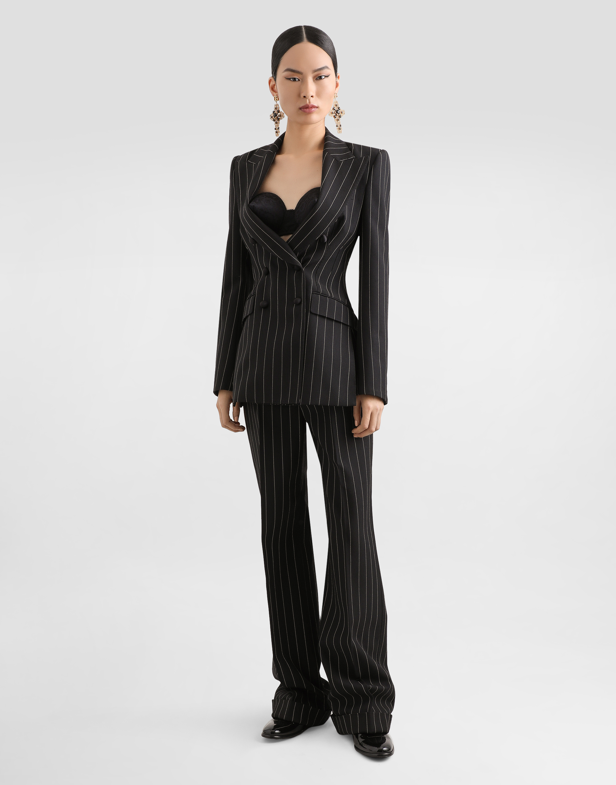 Shop Dolce & Gabbana Straight-leg Pinstripe Wool Pants With Turn-ups In Multicolor