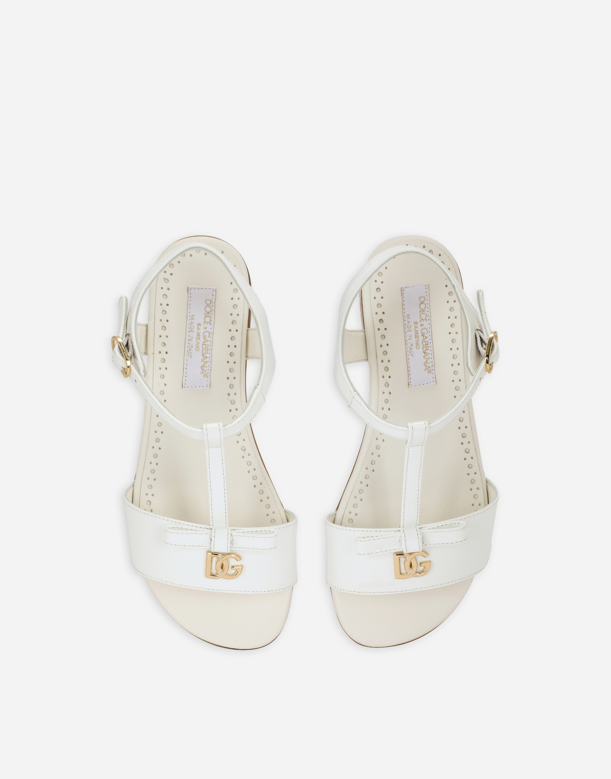 Dolce & Gabbana Patent Leather Sandals With Metal Dg Logo In White