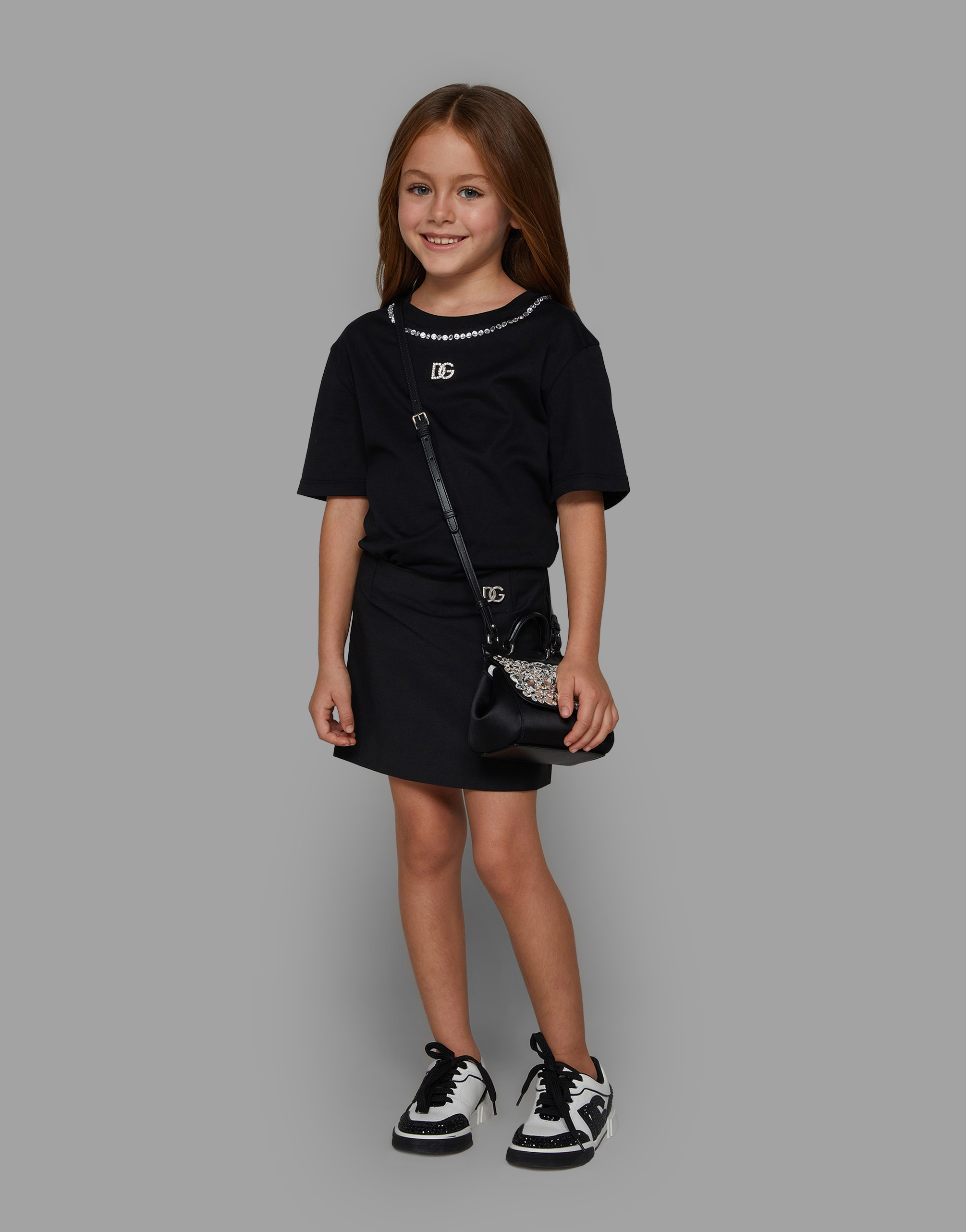 Shop Dolce & Gabbana Short-sleeved Jersey T-shirt With Rhinestones In Black