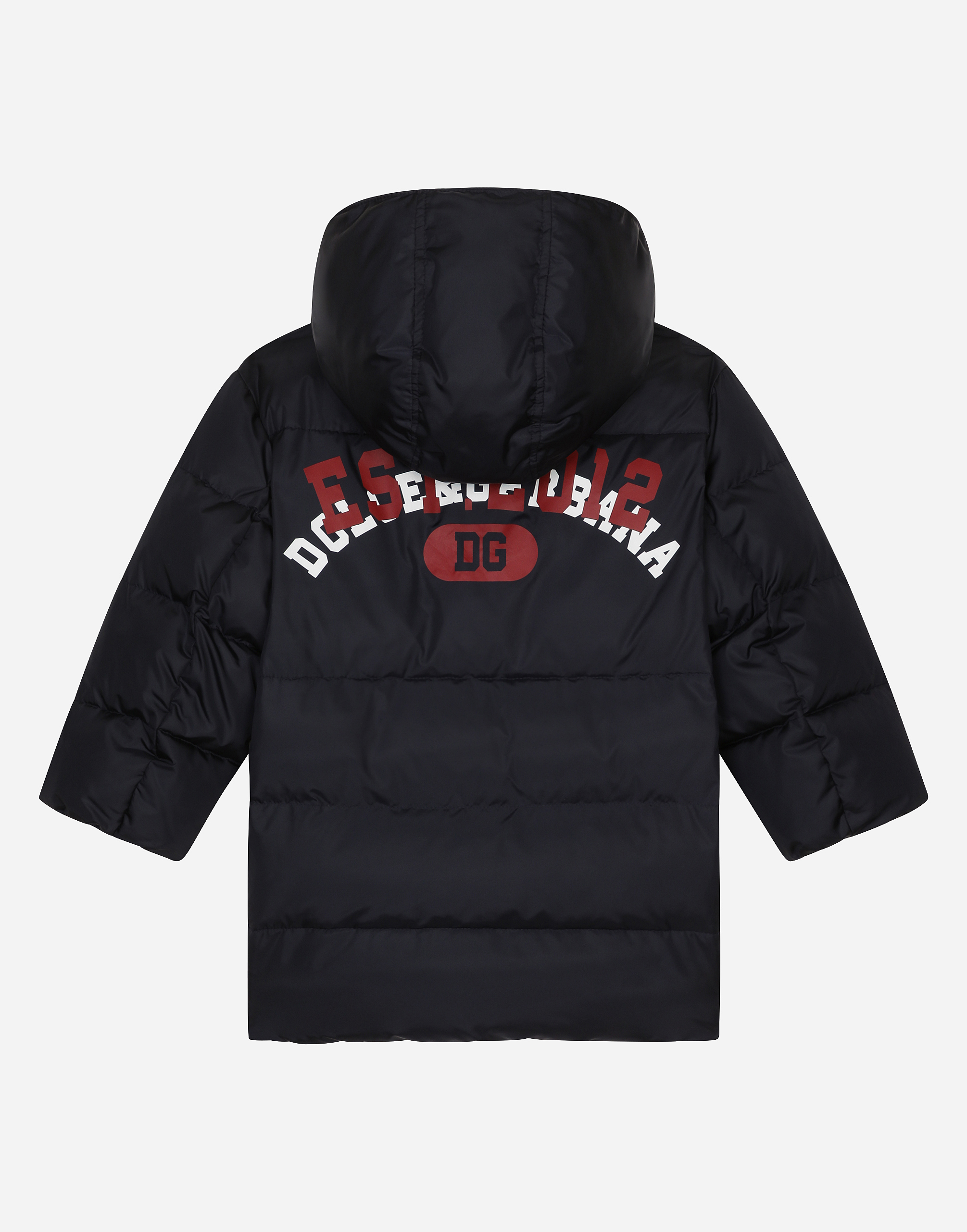  Dolce & Gabbana Lange Daunenjacke Aus Nylon Mit -print Und Logoplakette - Mann Mäntel Und Jacken Blau 6 Years 