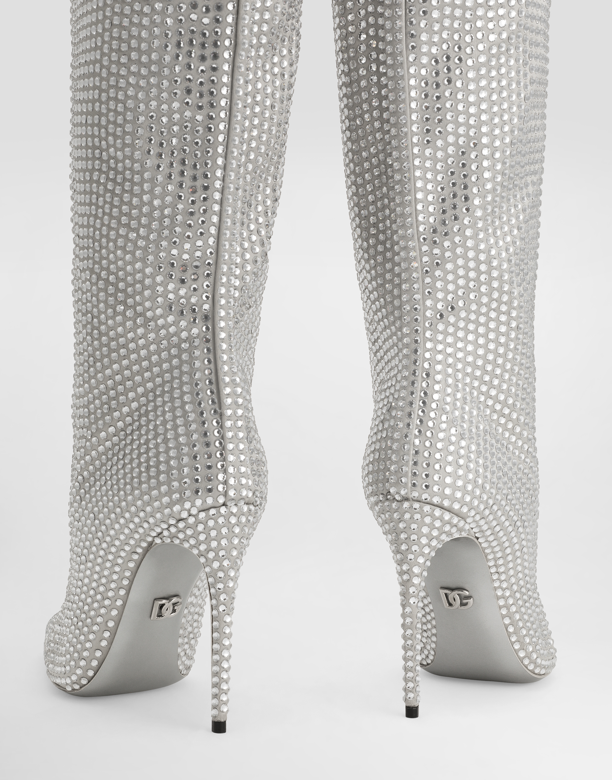 Satin boots with fusible rhinestones