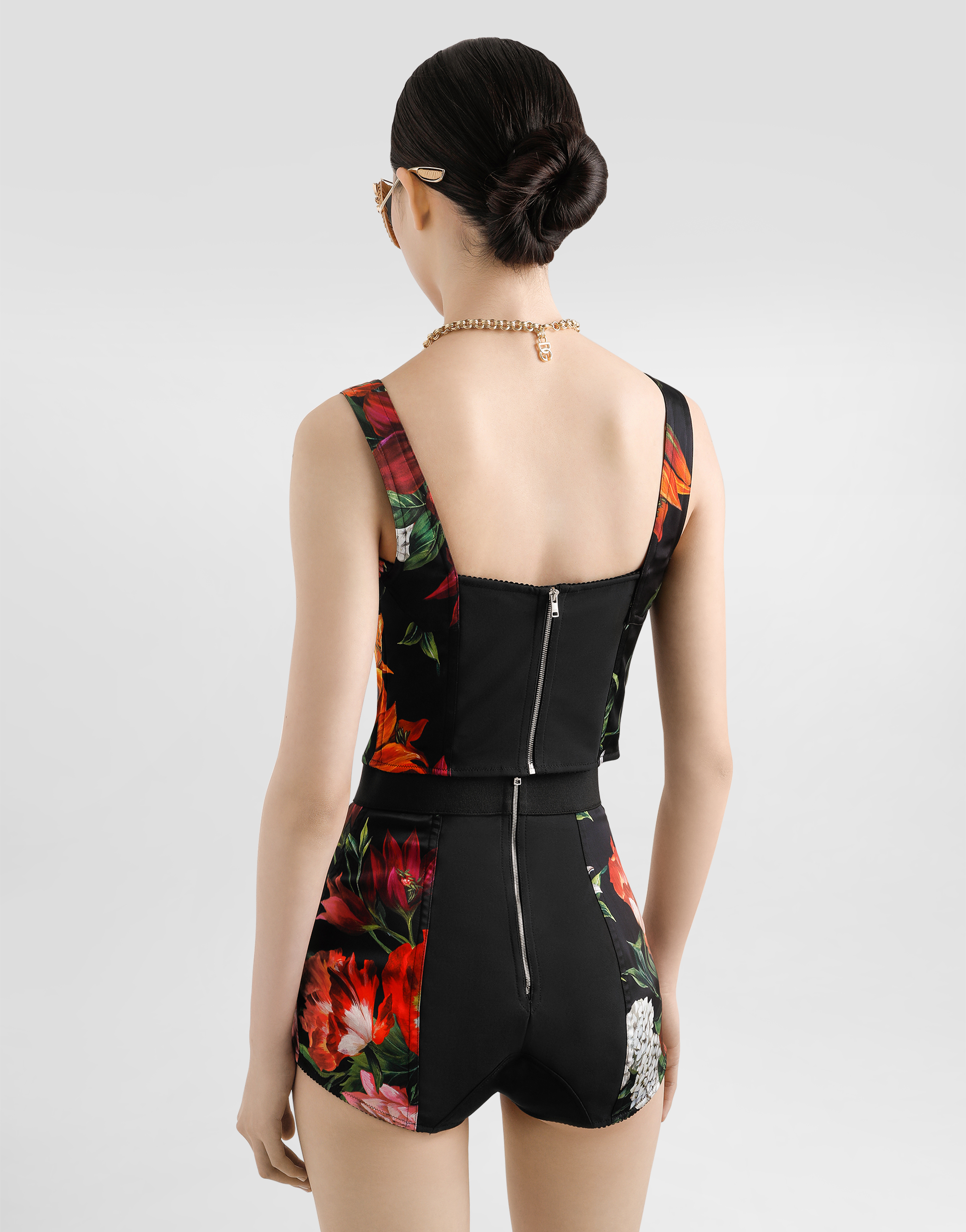 DOLCE & GABBANA FLOWER-PRINT SATIN CORSET