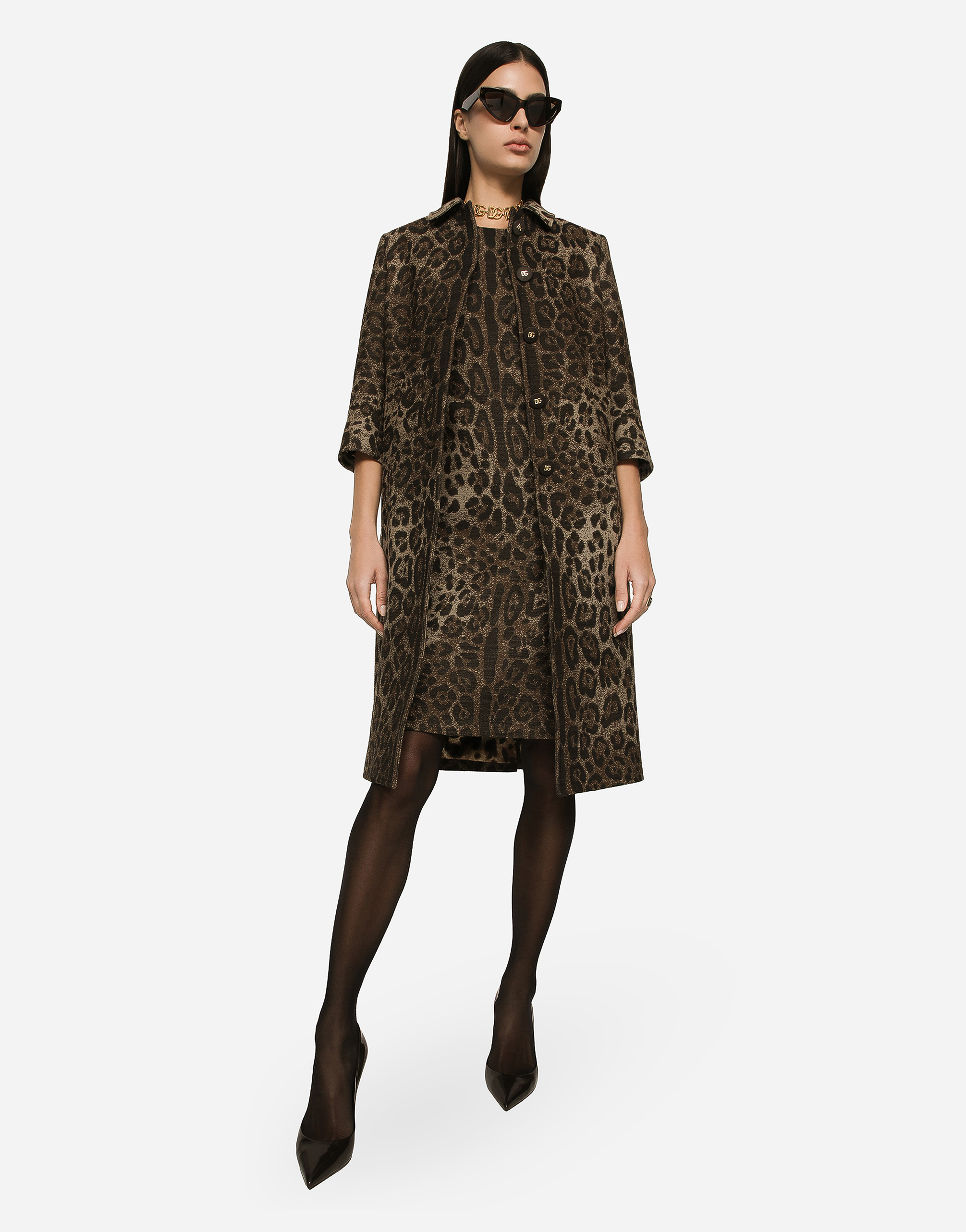Shop Dolce & Gabbana Single-breasted Wool Jacquard Coat With Leopard Design In Multicolor