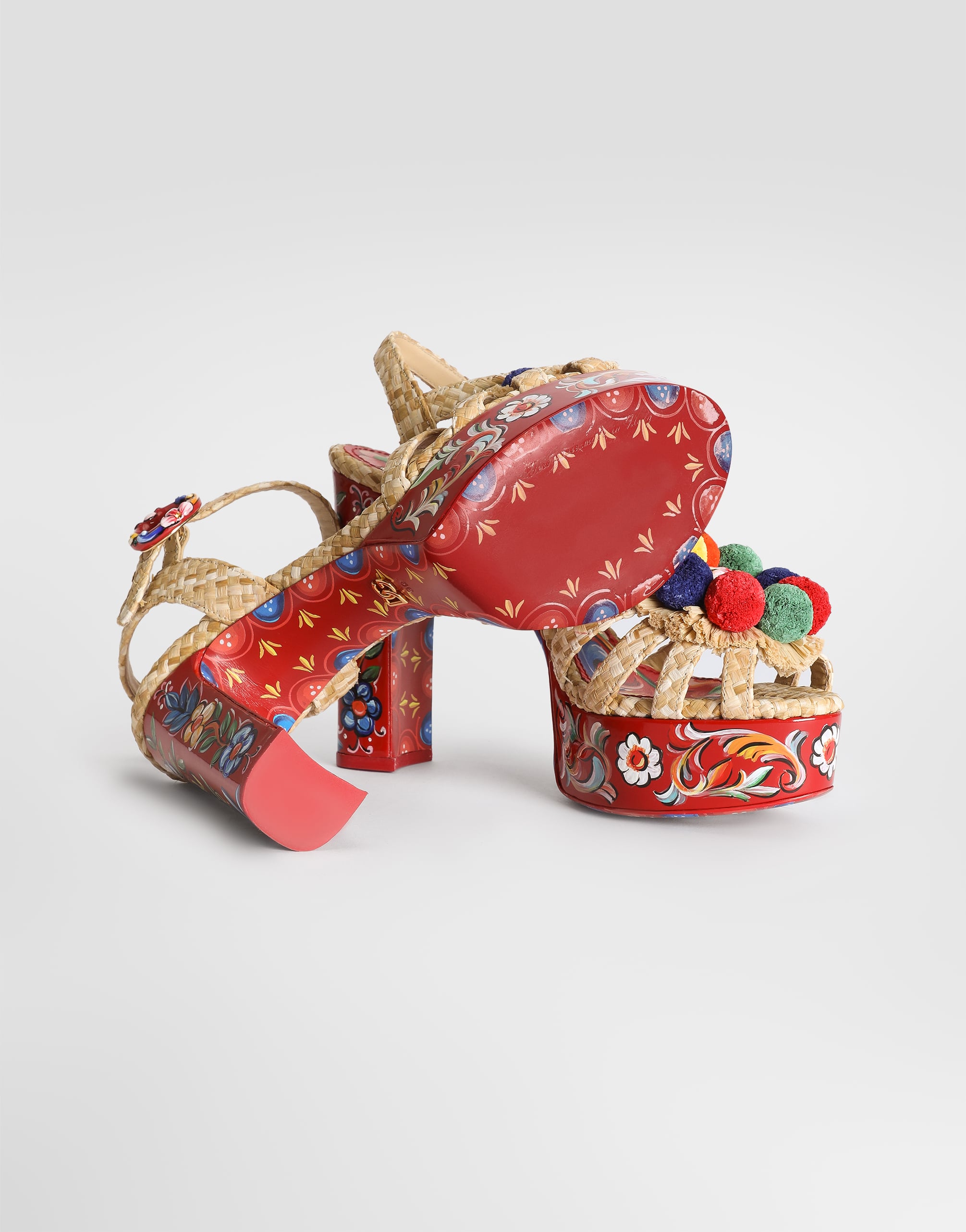 Dolce & Gabbana Keira Platform Heel Sandals Pompons Flowers In Multi